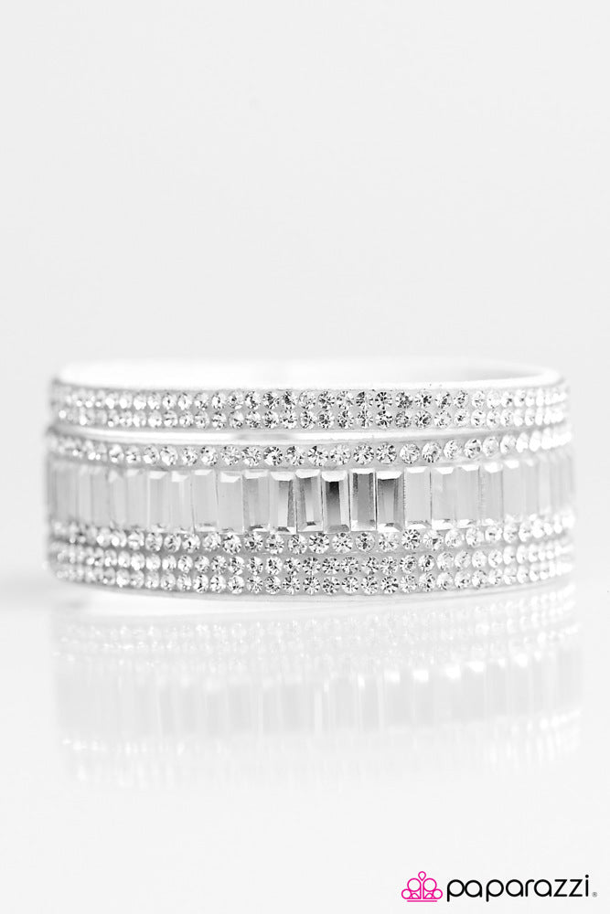First Class Shimmer White Wrap Bracelet - Paparazzi Accessories- lightbox - CarasShop.com - Paparazzi Jewelry by Cara Jewels