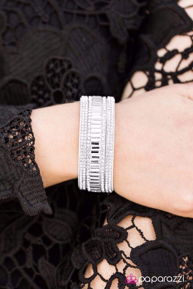 First Class Shimmer White Wrap Bracelet - Paparazzi Accessories- on model - CarasShop.com - Paparazzi Jewelry by Cara Jewels