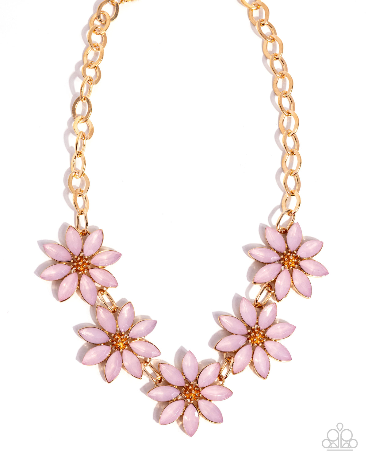First Date Flowers Pink & Gold Floral Necklace - Paparazzi Accessories- lightbox - CarasShop.com - Paparazzi Jewelry by Cara Jewels