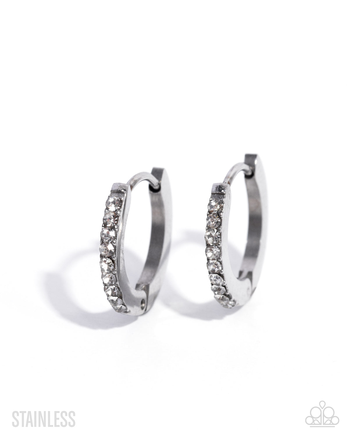 Fixed Flair White Rhinestone Mini Hoop Earrings - Paparazzi Accessories- lightbox - CarasShop.com - Paparazzi Jewelry by Cara Jewels