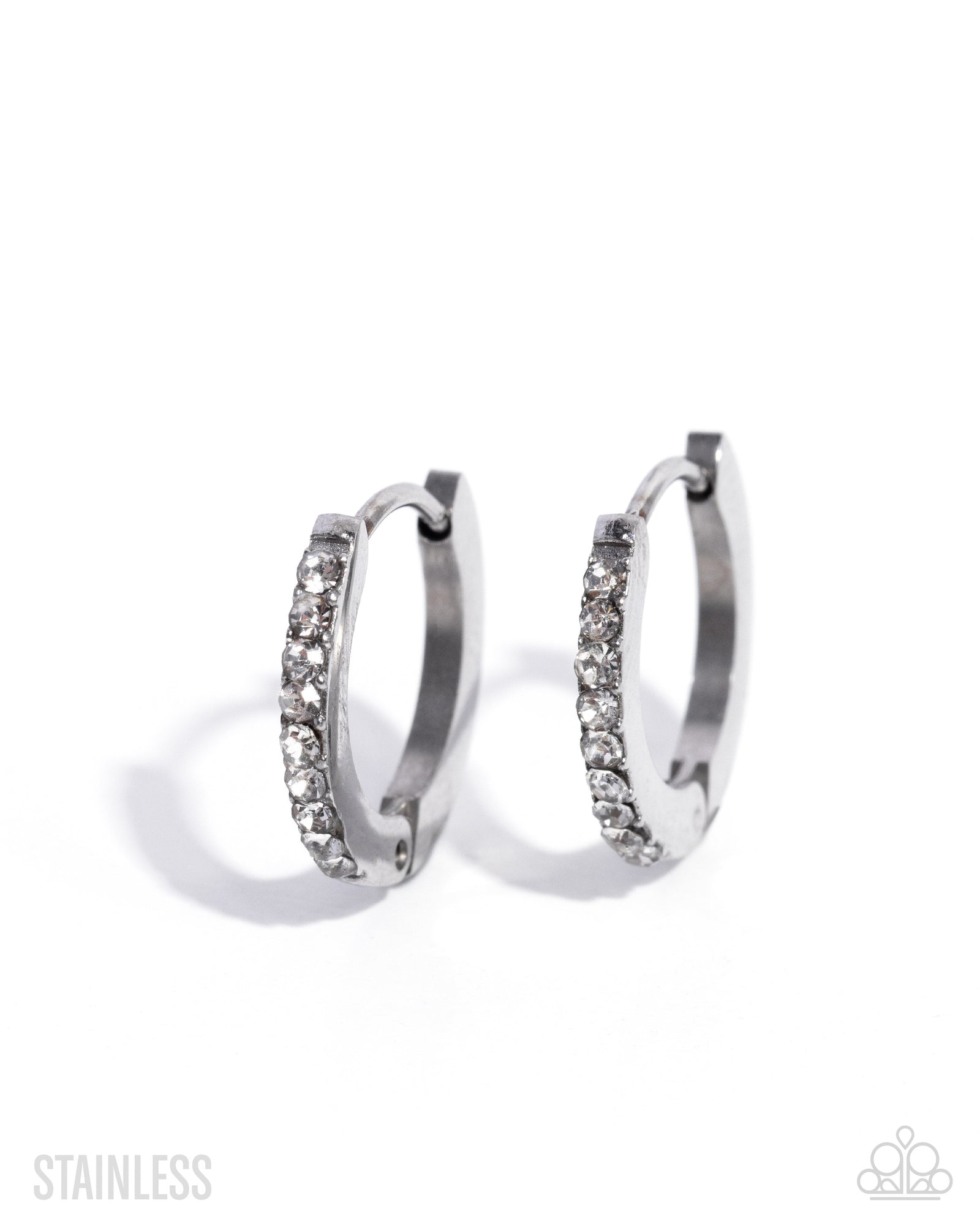 Fixed Flair White Rhinestone Mini Hoop Earrings - Paparazzi Accessories- lightbox - CarasShop.com - Paparazzi Jewelry by Cara Jewels