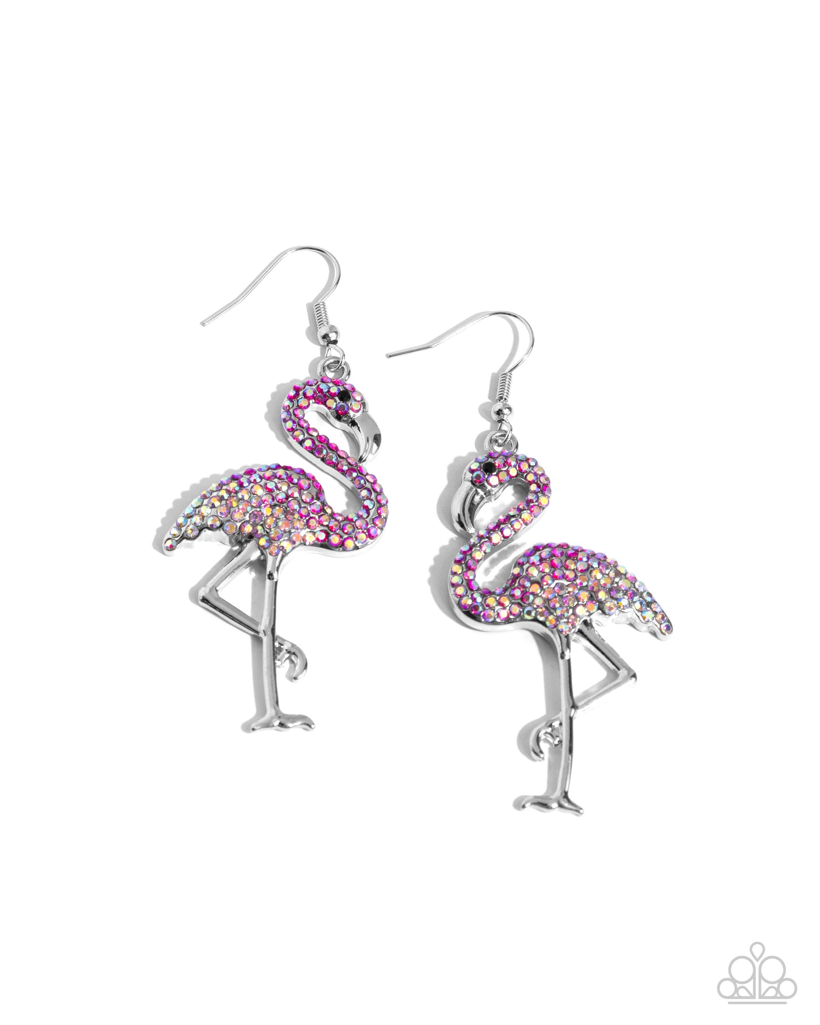 Flamingo Flourish Pink & Iridescent Rhinestone Earrings - Paparazzi Accessories- lightbox - CarasShop.com - Paparazzi Jewelry by Cara Jewels