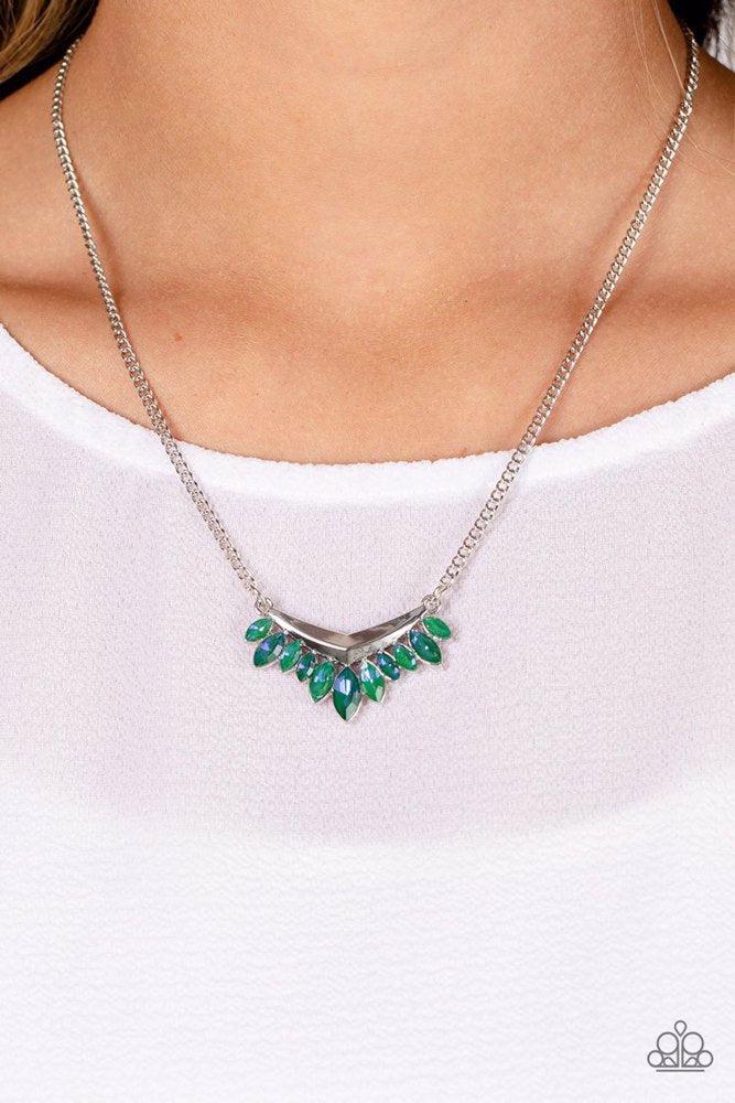 Flash of Fringe Green Necklace - Paparazzi Accessories-on model - CarasShop.com - Paparazzi Jewelry by Cara Jewels