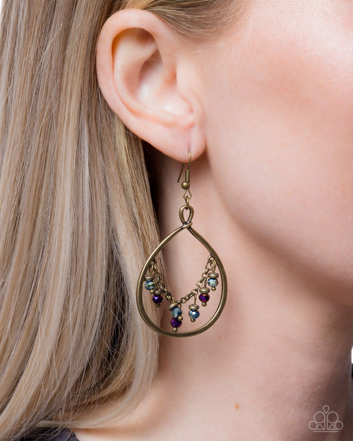 Flashback Fringe Multi & Brass Earrings - Paparazzi Accessories-on model - CarasShop.com - Paparazzi Jewelry by Cara Jewels