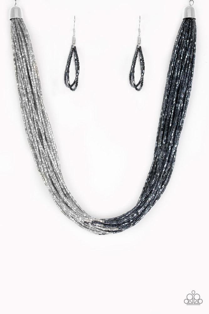 Flashy Fashion Blue & Silver Seed Bead Necklace - Paparazzi Accessories- lightbox - CarasShop.com - Paparazzi Jewelry by Cara Jewels