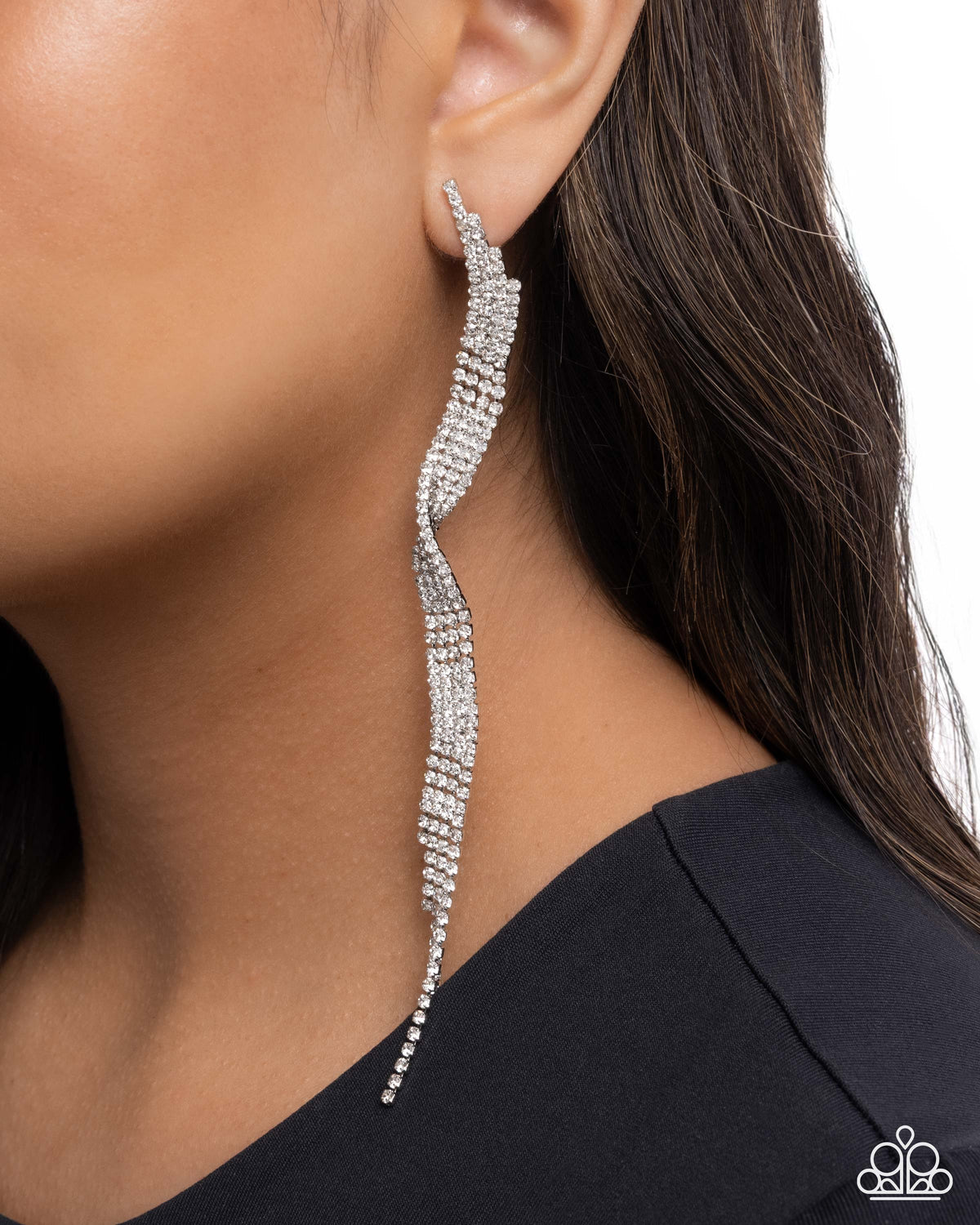 Flashy Following White Rhinestone Earrings - Paparazzi Accessories-on model - CarasShop.com - Paparazzi Jewelry by Cara Jewels