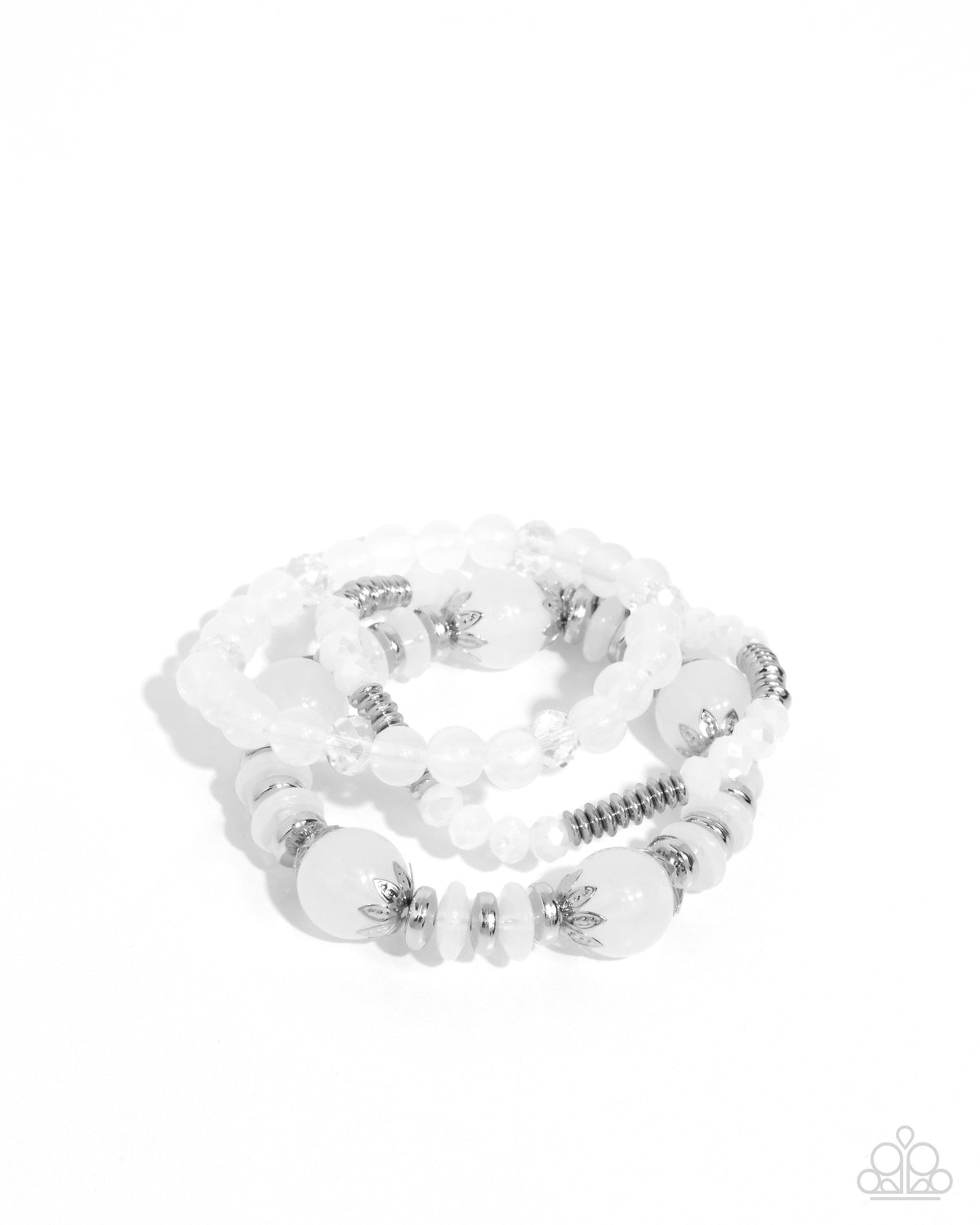 Flashy Frugality White Bracelet - Paparazzi Accessories- lightbox - CarasShop.com - Paparazzi Jewelry by Cara Jewels