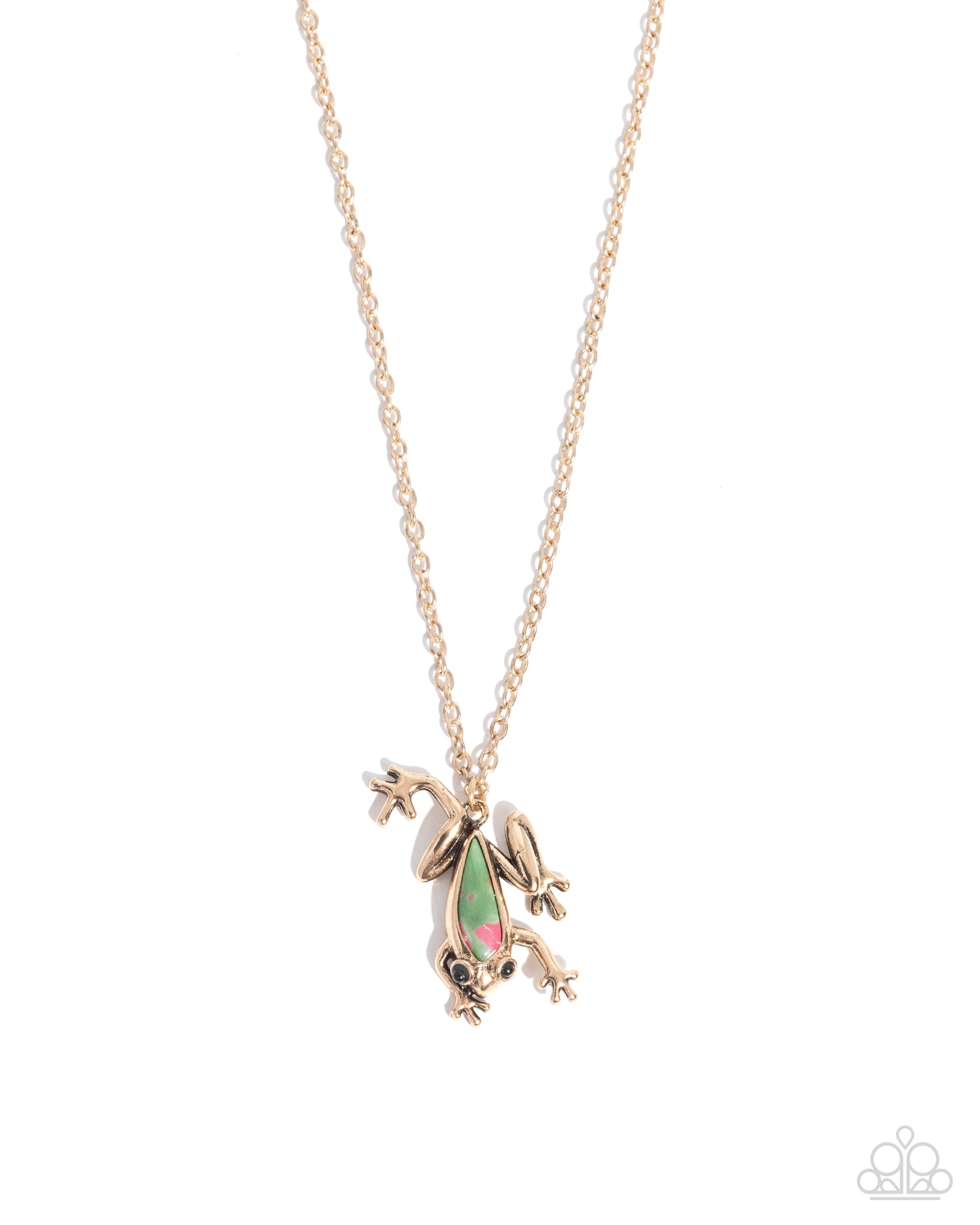 Flashy Tree Frog Multi Gold & Green Marble Stone Necklace - Paparazzi Accessories- lightbox - CarasShop.com - Paparazzi Jewelry by Cara Jewels