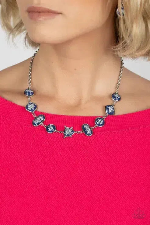 Fleek and Flecked Blue Necklace - Paparazzi Accessories-on model - CarasShop.com - Paparazzi Jewelry by Cara Jewels