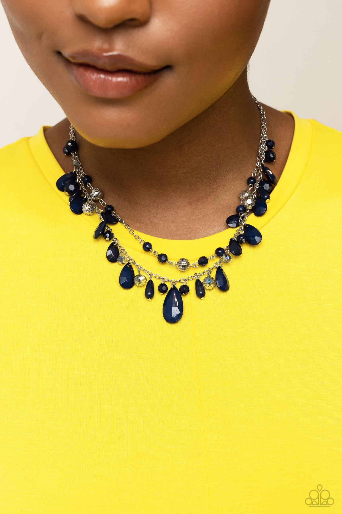 Flirty Flood Blue Necklace - Paparazzi Accessories- on model - CarasShop.com - Paparazzi Jewelry by Cara Jewels