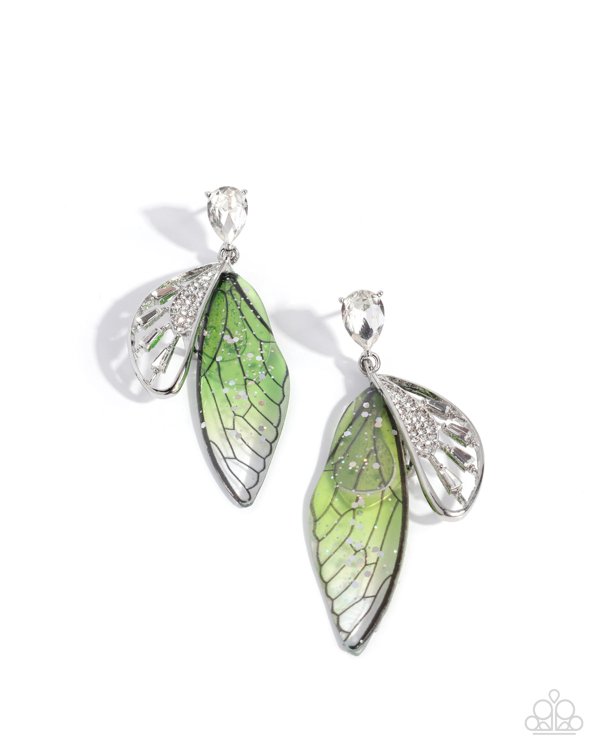Floating Facade Multi Green Dragonfly Wing Earrings - Paparazzi Accessories- lightbox - CarasShop.com - Paparazzi Jewelry by Cara Jewels