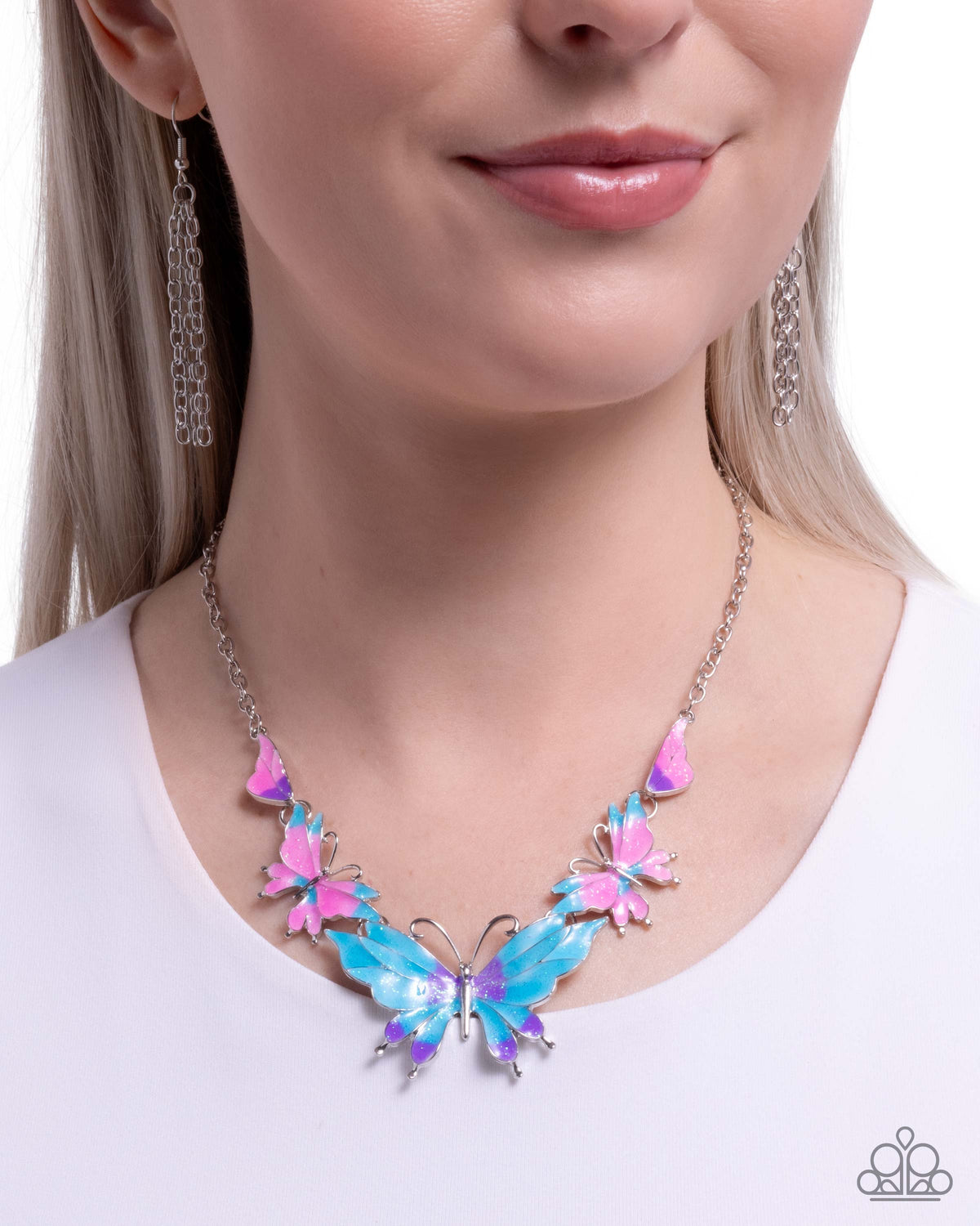 Floating Feature Multi Butterfly Necklace - Paparazzi Accessories-on model - CarasShop.com - Paparazzi Jewelry by Cara Jewels