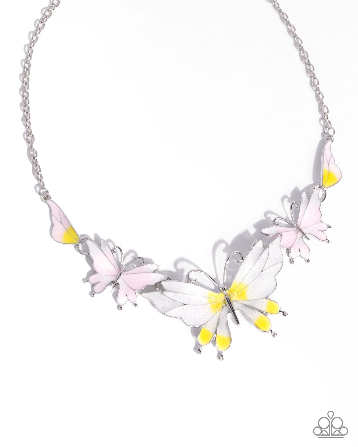 Floating Feature Yellow & White Butterfly Necklace - Paparazzi Accessories- lightbox - CarasShop.com - Paparazzi Jewelry by Cara Jewels
