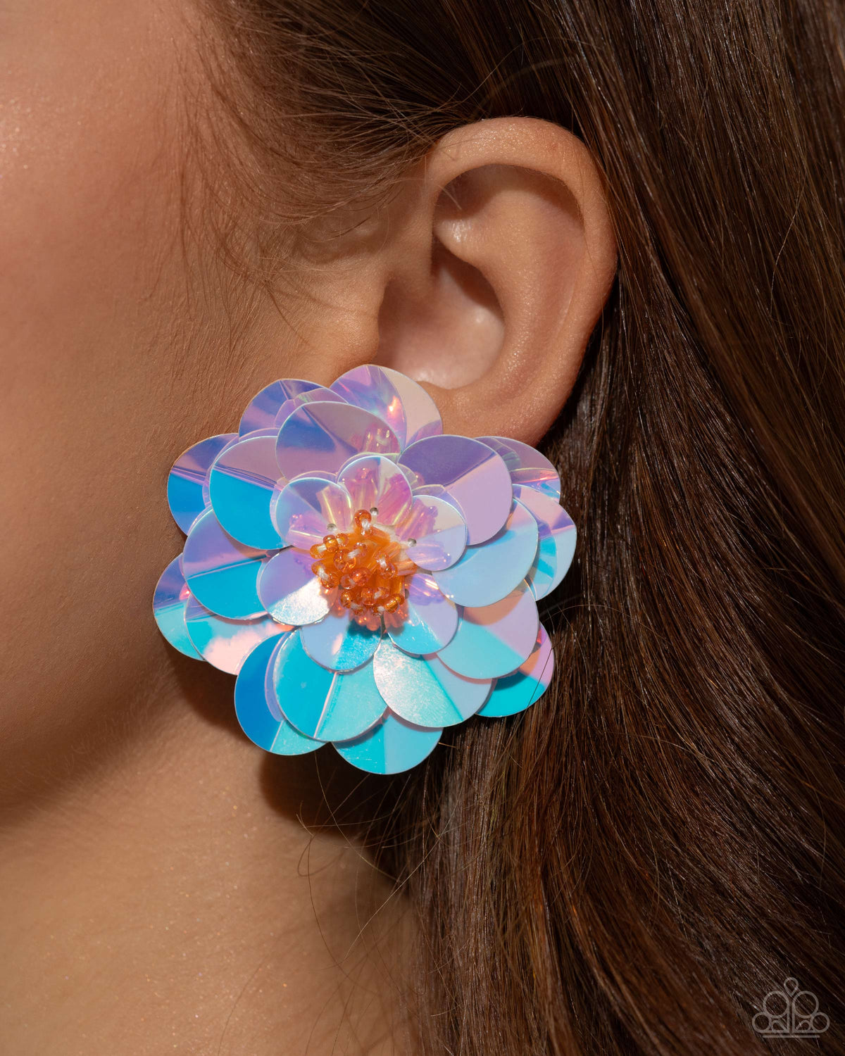 Floating Florals Multi Sequin Flower Earrings - Paparazzi Accessories- on model - CarasShop.com - Paparazzi Jewelry by Cara Jewels