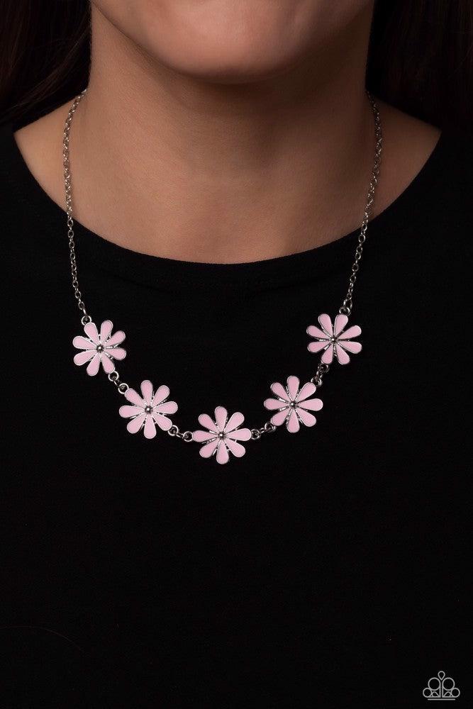 Flora Fantasy Pink Necklace - Paparazzi Accessories- on model - CarasShop.com - Paparazzi Jewelry by Cara Jewels