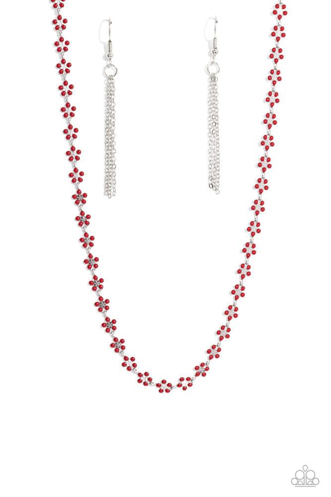 Floral Catwalk Red Necklace - Paparazzi Accessories- lightbox - CarasShop.com - Paparazzi Jewelry by Cara Jewels
