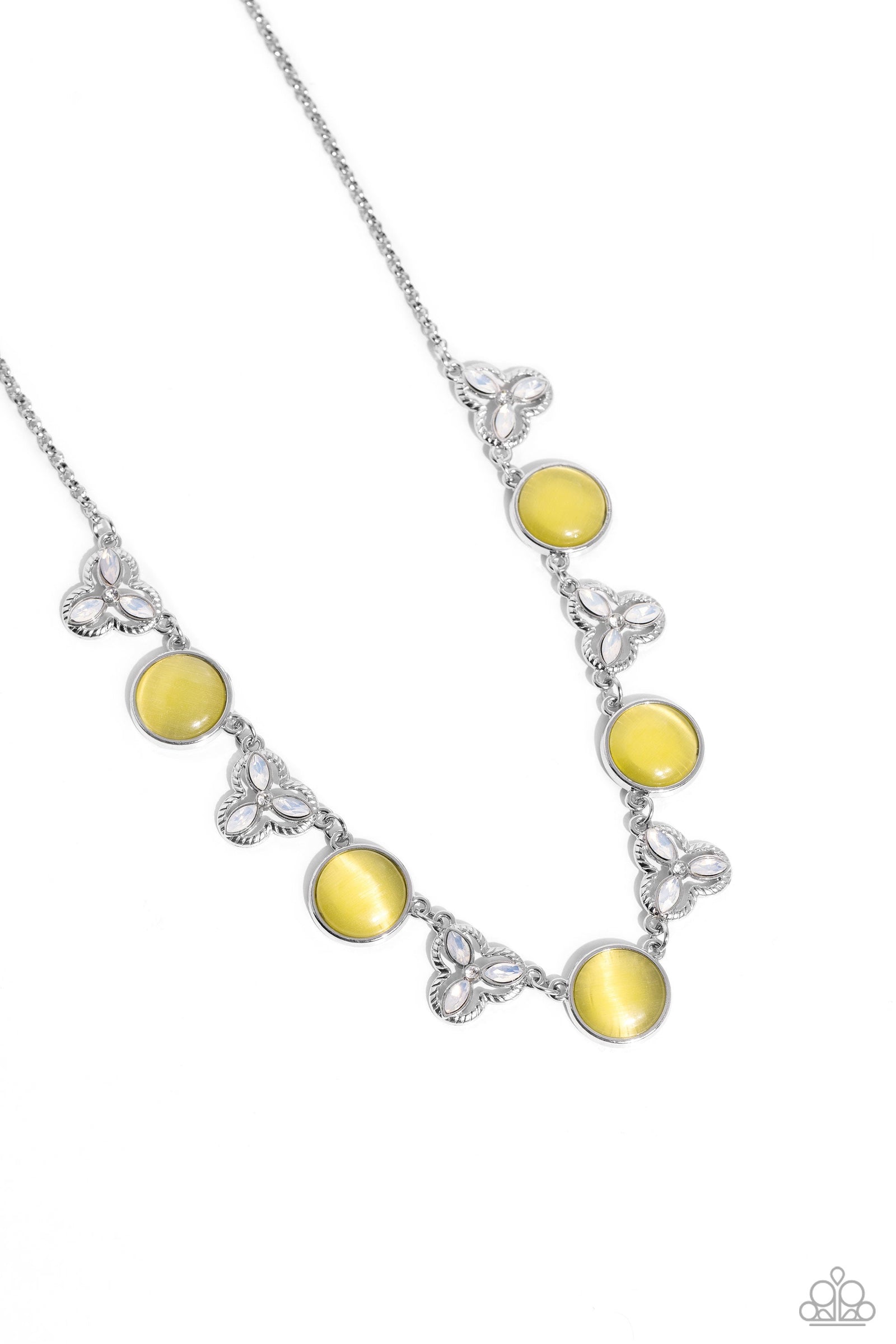 Floral Crowned Yellow Cat's Eye Stone Necklace - Paparazzi Accessories- lightbox - CarasShop.com - Paparazzi Jewelry by Cara Jewels