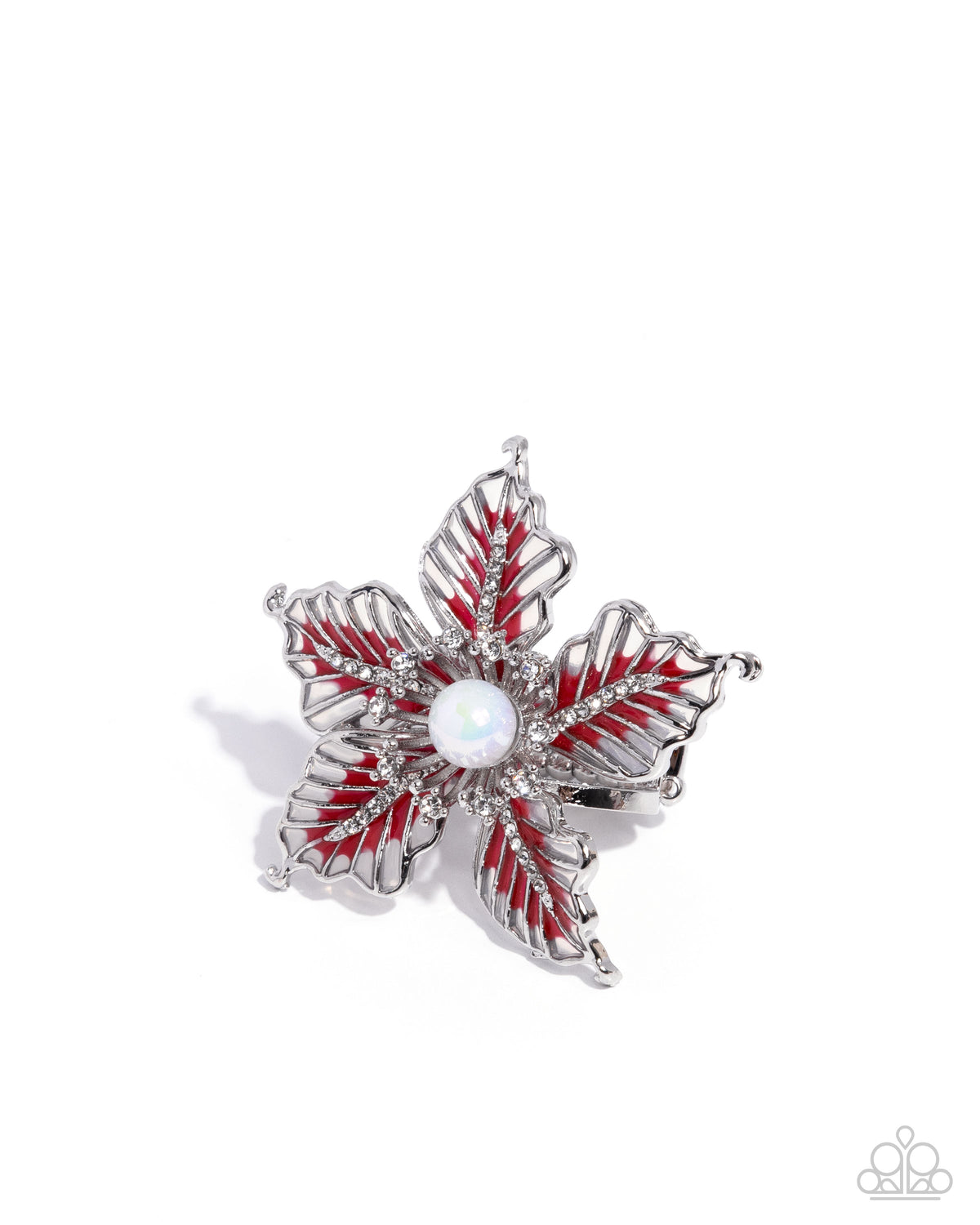 FLORAL Family Red & White Rhinestone Flower Ring - Paparazzi Accessories- lightbox - CarasShop.com - Paparazzi Jewelry by Cara Jewels
