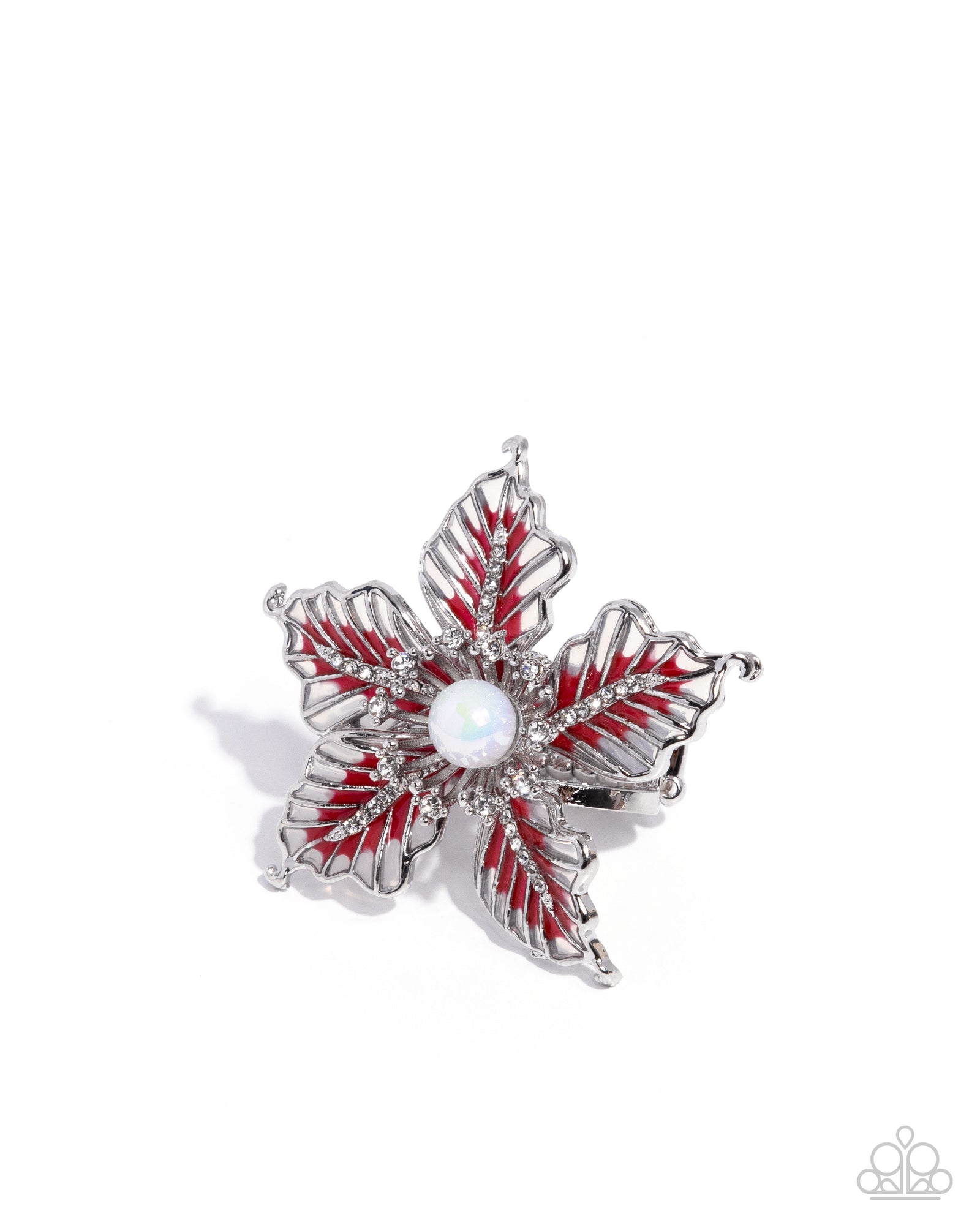 FLORAL Family Red & White Rhinestone Flower Ring - Paparazzi Accessories- lightbox - CarasShop.com - Paparazzi Jewelry by Cara Jewels
