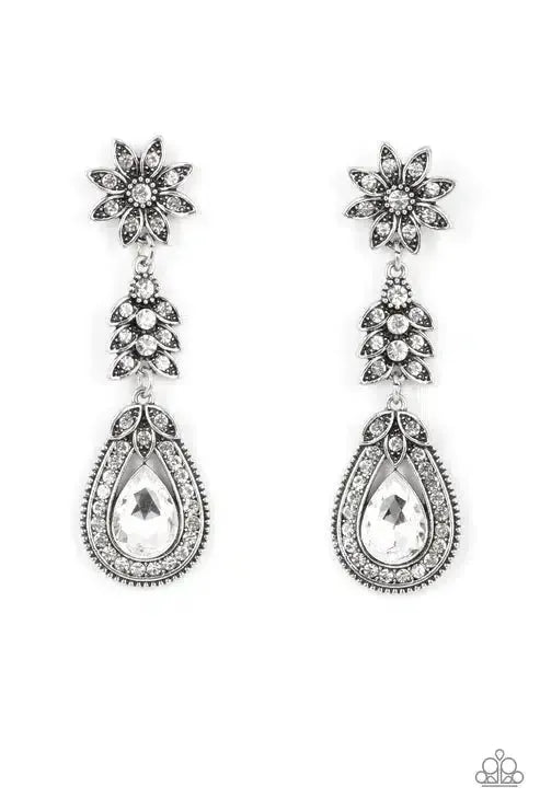 Floral Fantasy White Earrings - Paparazzi Accessories- lightbox - CarasShop.com - Paparazzi Jewelry by Cara Jewels