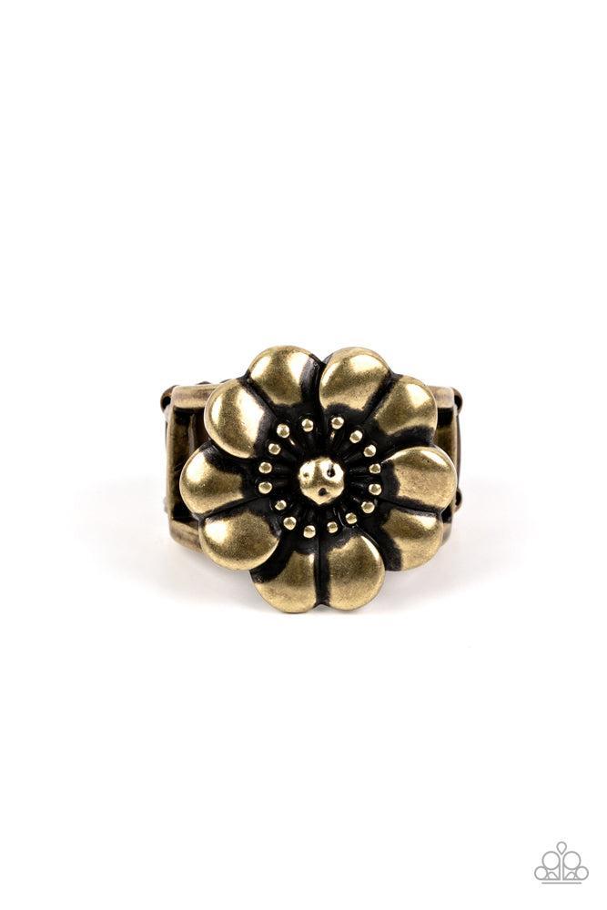 Floral Farmstead Brass Ring - Paparazzi Accessories- lightbox - CarasShop.com - Paparazzi Jewelry by Cara Jewels