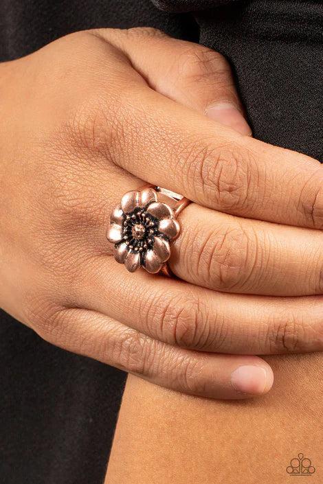 Floral Farmstead Copper Ring - Paparazzi Accessories- on model - CarasShop.com - Paparazzi Jewelry by Cara Jewels