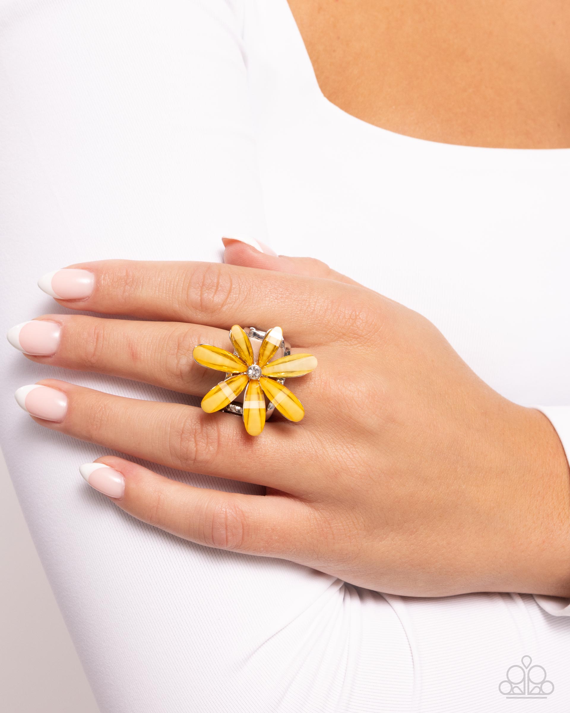 Floral Feasibility Yellow Ring - Paparazzi Accessories- lightbox - CarasShop.com - Paparazzi Jewelry by Cara Jewels
