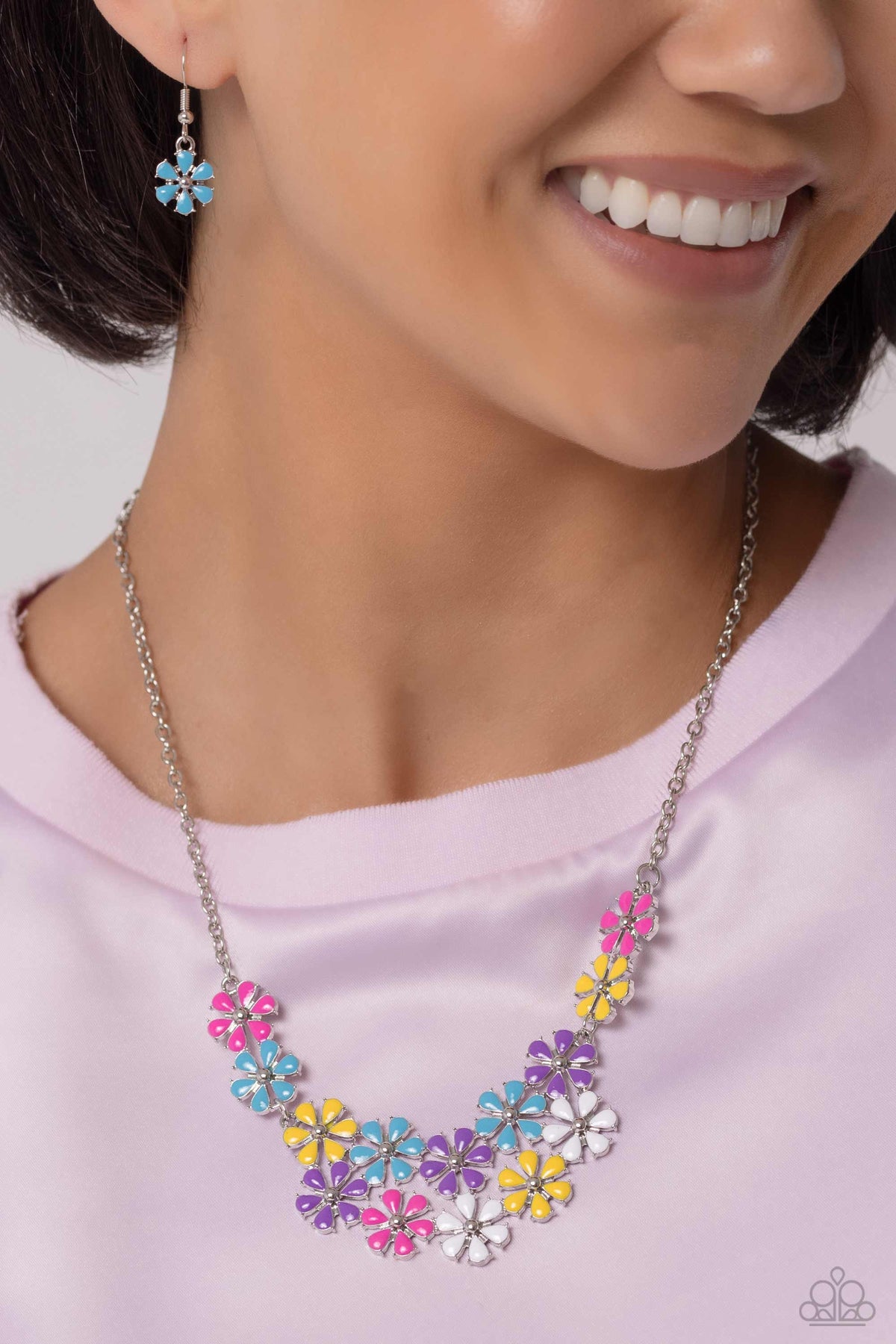 Floral Fever Multi Flower Necklace - Paparazzi Accessories- on model - CarasShop.com - Paparazzi Jewelry by Cara Jewels