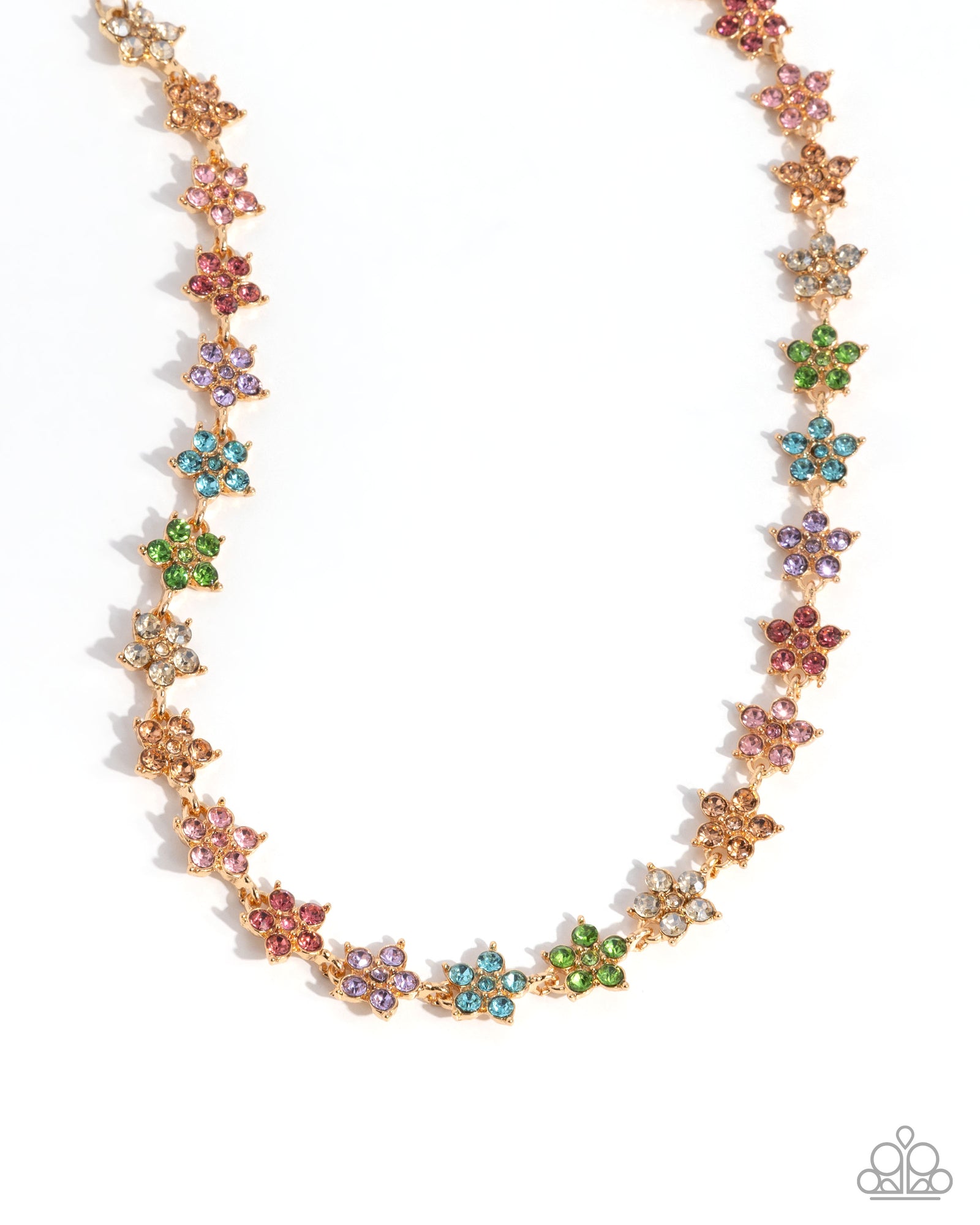 Floral Field Multi Rhinestone Flower Choker Necklace - Paparazzi Accessories- lightbox - CarasShop.com - Paparazzi Jewelry by Cara Jewels