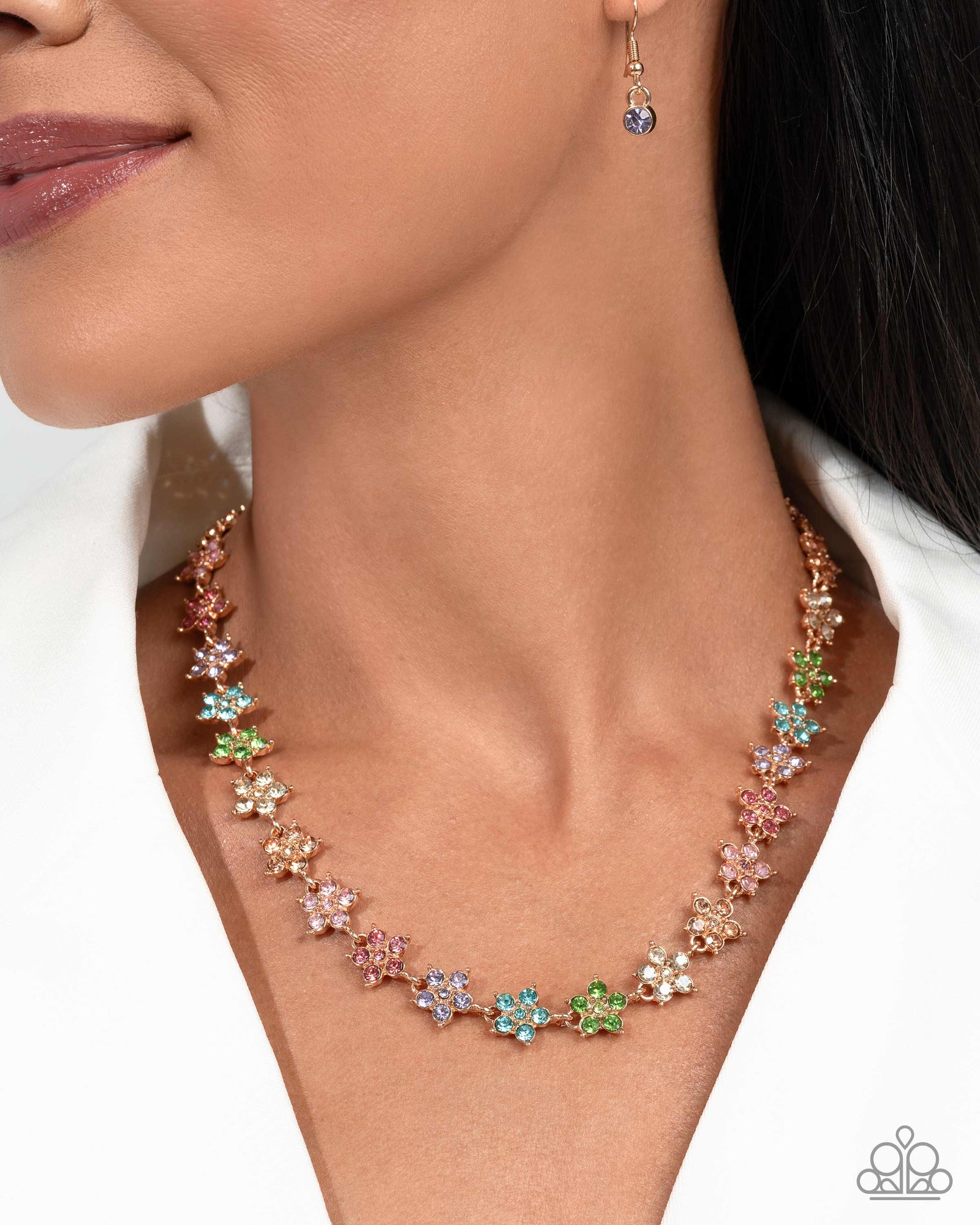 Floral Field Multi Rhinestone Flower Choker Necklace - Paparazzi Accessories- lightbox - CarasShop.com - Paparazzi Jewelry by Cara Jewels