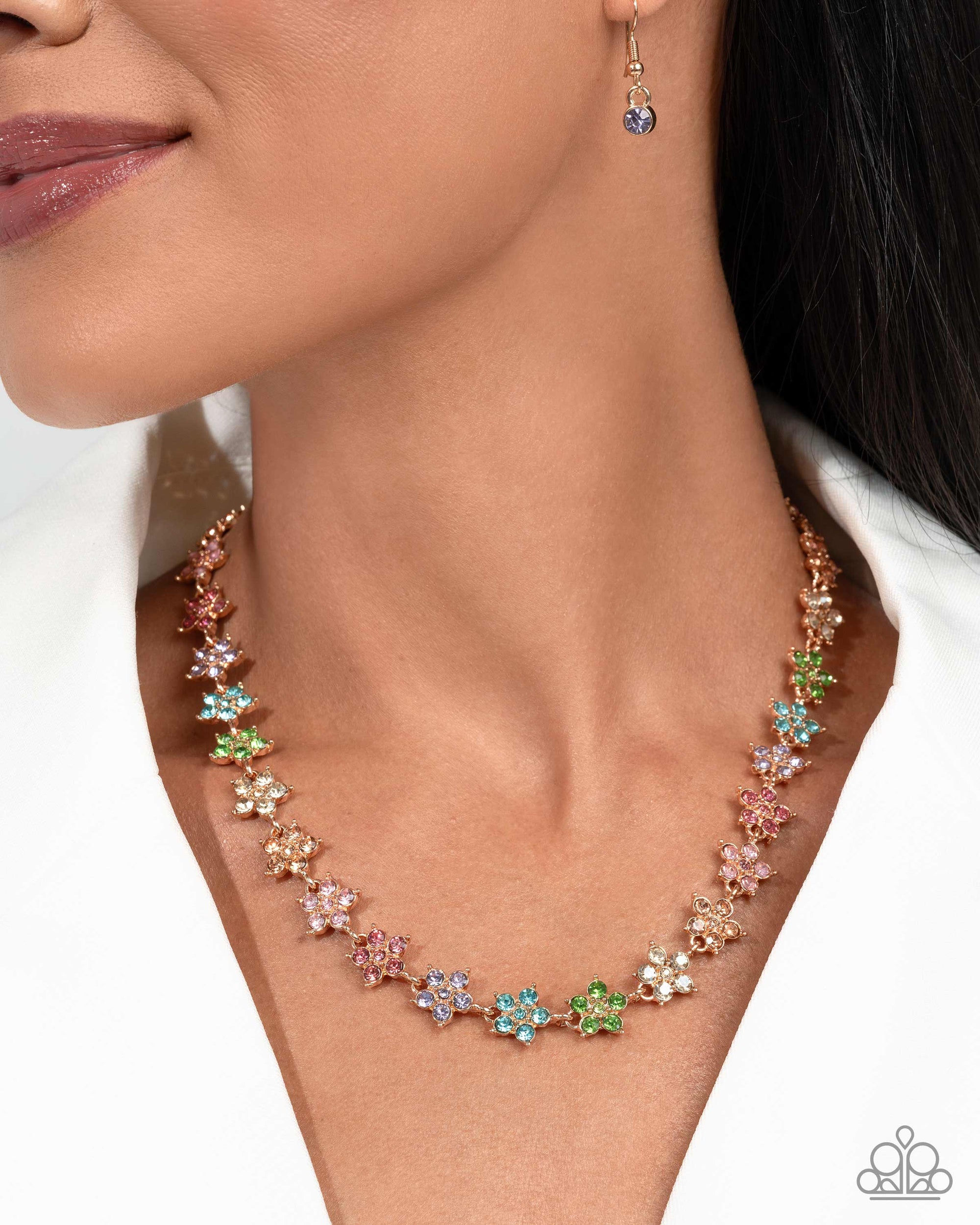 Floral Field Multi Rhinestone Flower Choker Necklace - Paparazzi Accessories- lightbox - CarasShop.com - Paparazzi Jewelry by Cara Jewels