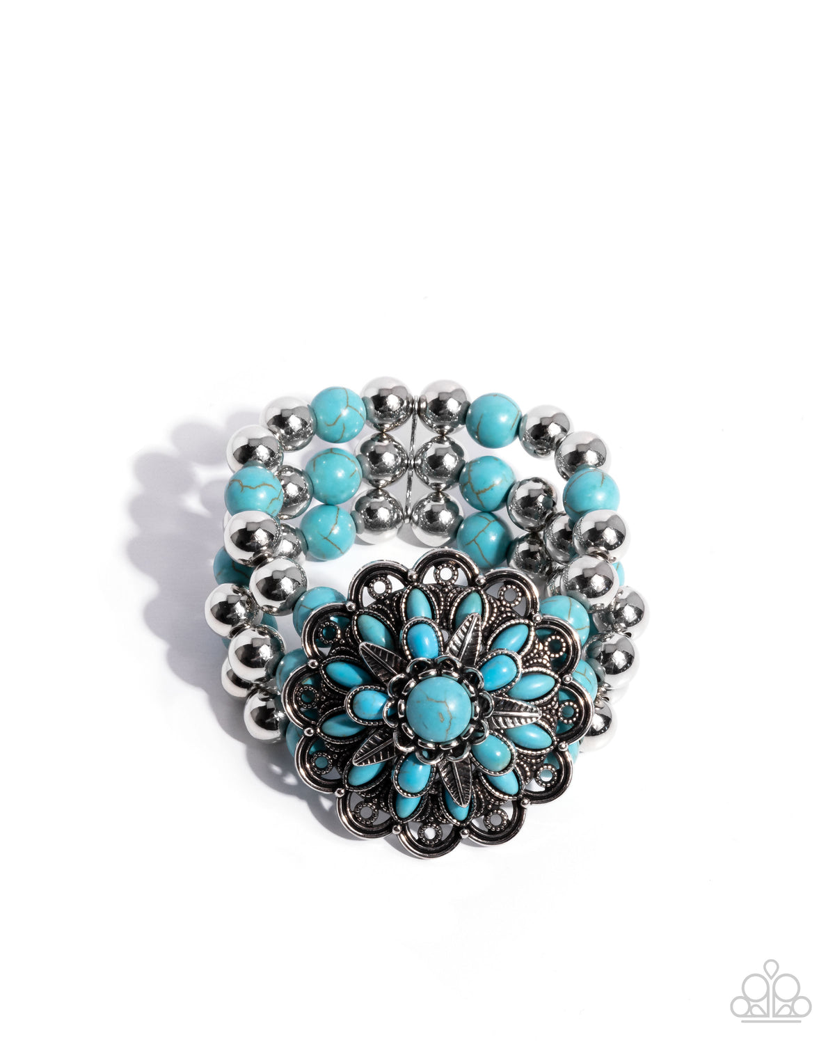 Floral Figment Turquoise Blue Stone Flower Bracelet - Paparazzi Accessories- lightbox - CarasShop.com - Paparazzi Jewelry by Cara Jewels