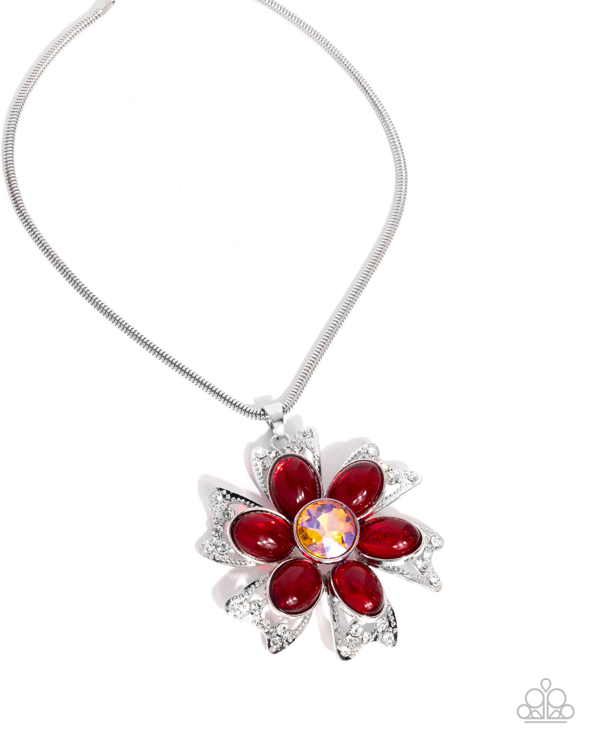 Floral Figurehead Red Flower Necklace - Paparazzi Accessories- lightbox - CarasShop.com - Paparazzi Jewelry by Cara Jewels