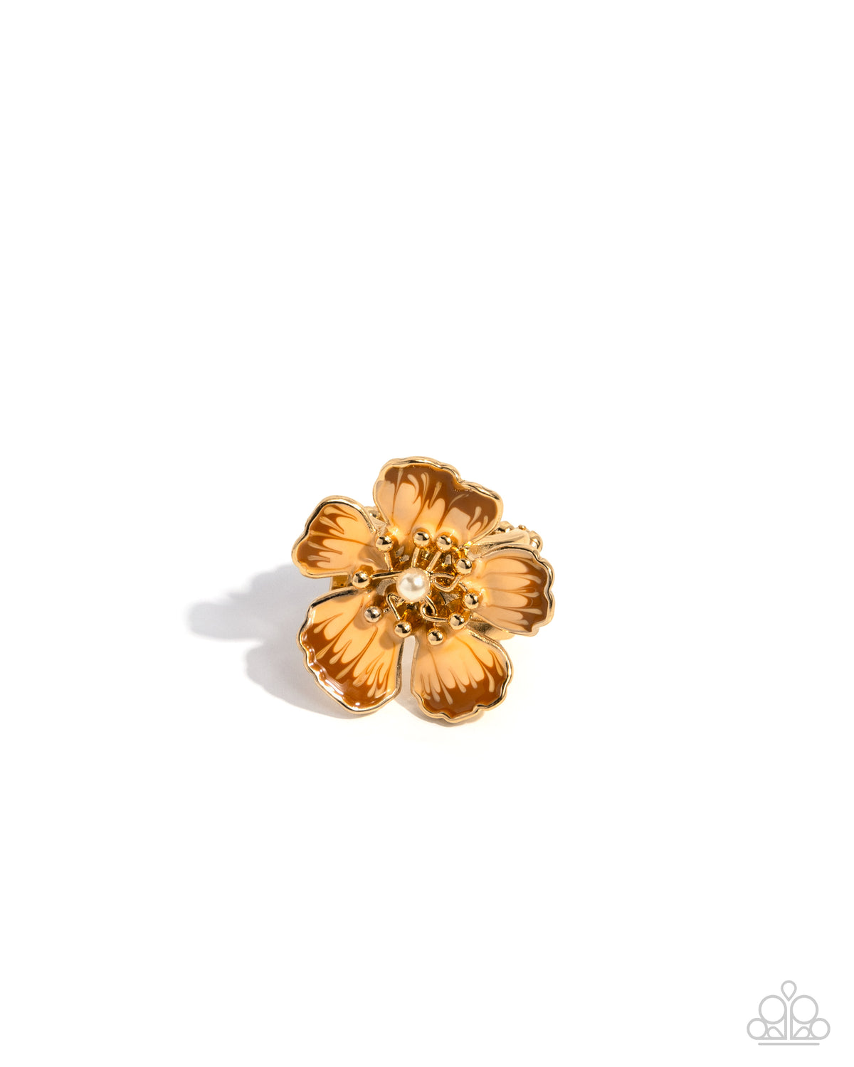 Floral Fit Orange Floral Ring - Paparazzi Accessories- lightbox - CarasShop.com - Paparazzi Jewelry by Cara Jewels