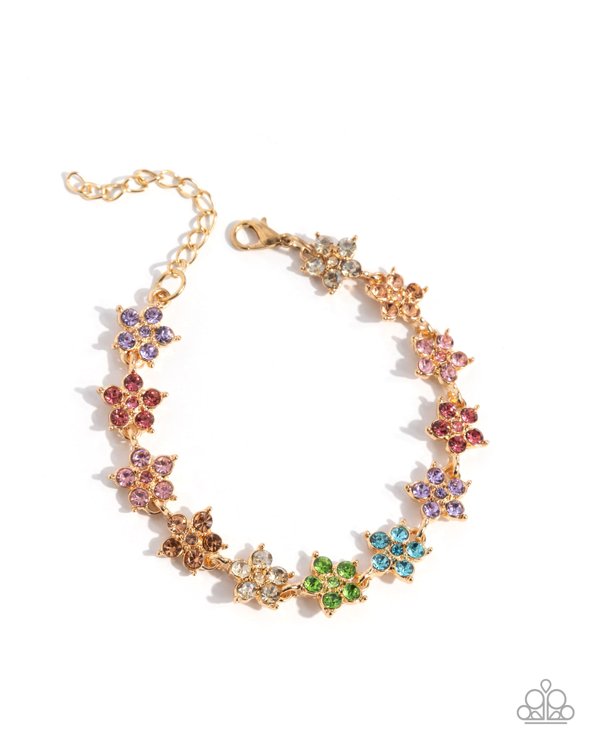 Floral Flatland Multi Rhinestone Flower Bracelet - Paparazzi Accessories- lightbox - CarasShop.com - Paparazzi Jewelry by Cara Jewels