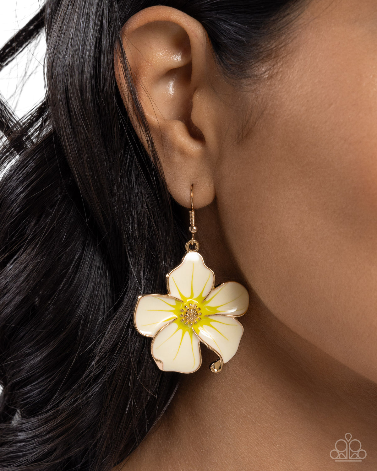 Floral Flavor Gold & Yellow Flower Earrings - Paparazzi Accessories- on model - CarasShop.com - Paparazzi Jewelry by Cara Jewels