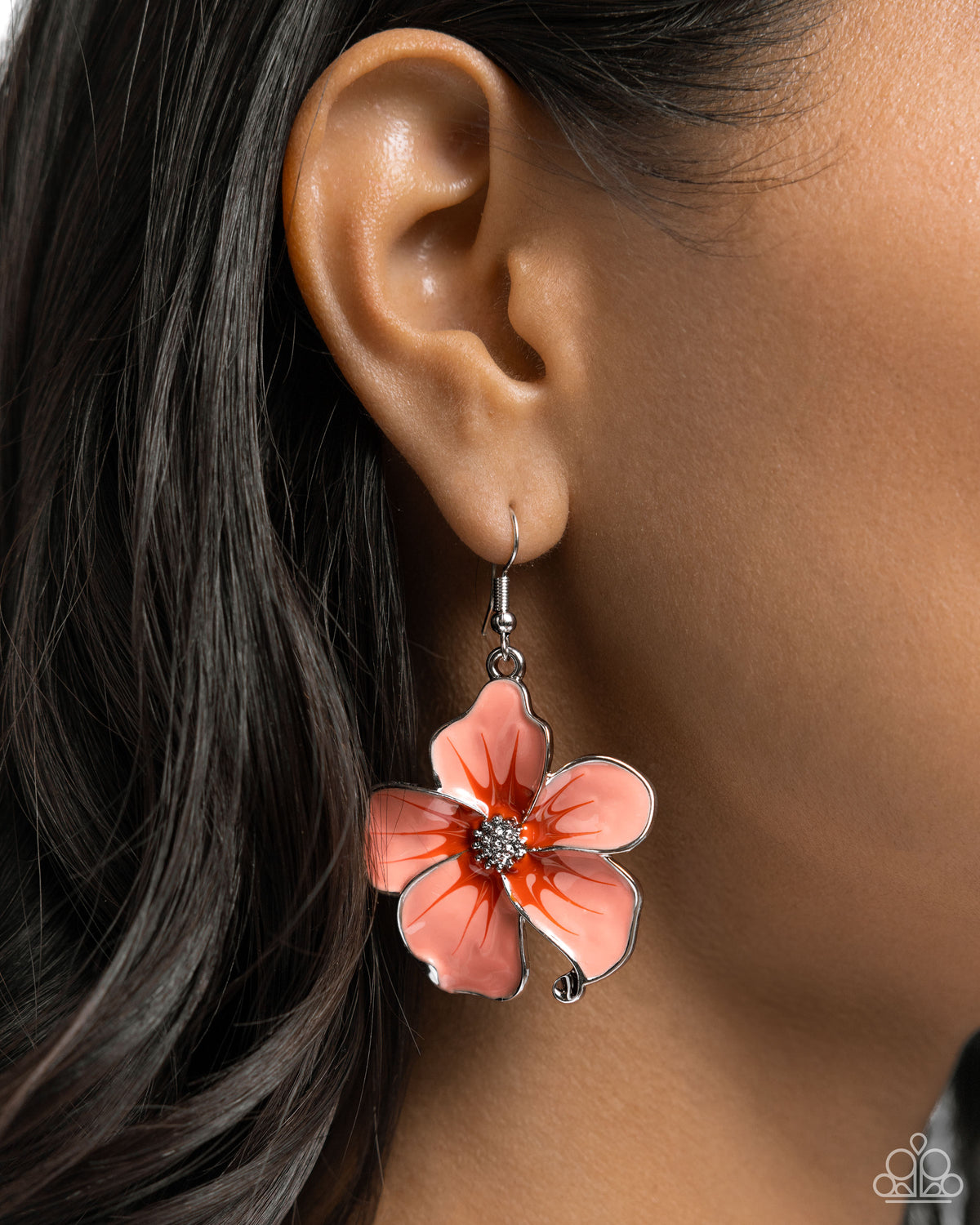 Floral Flavor Orange Flower Earrings - Paparazzi Accessories- on model - CarasShop.com - Paparazzi Jewelry by Cara Jewels