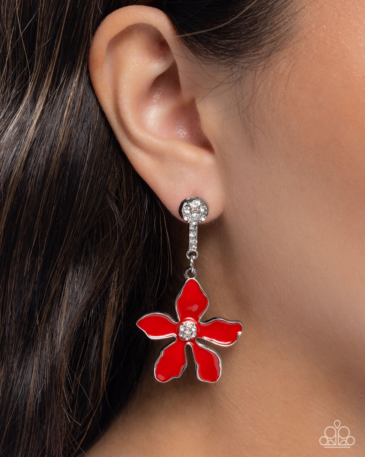 Floral Fleet Red Flower Earrings - Paparazzi Accessories-on model - CarasShop.com - Paparazzi Jewelry by Cara Jewels