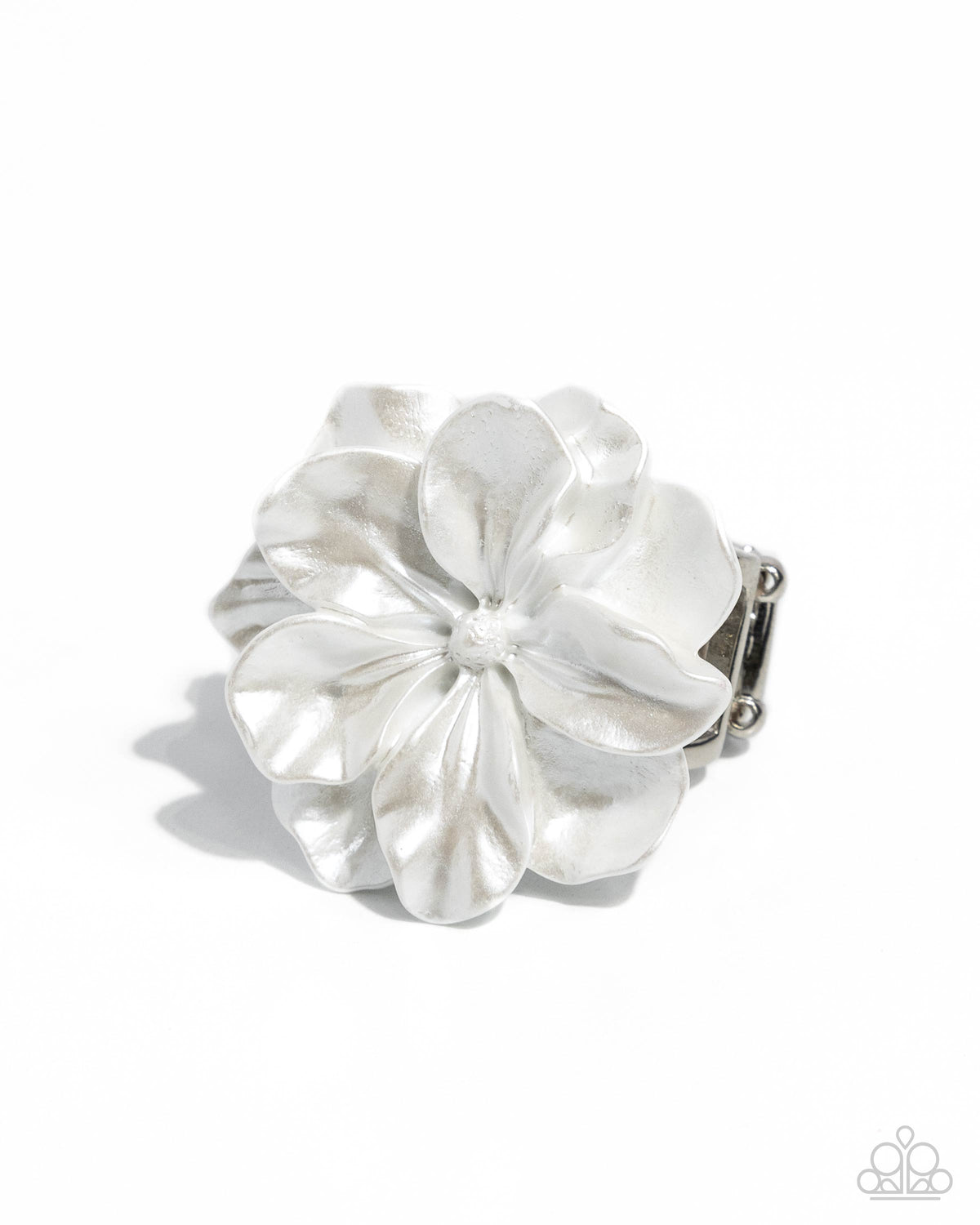 Floral Flex White Ring - Paparazzi Accessories- lightbox - CarasShop.com - Paparazzi Jewelry by Cara Jewels