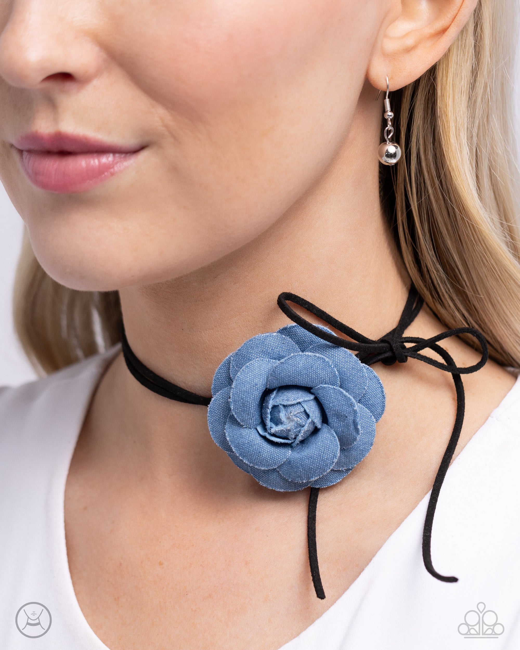 Floral Folktale Black & Blue Flower Choker Necklace - Paparazzi Accessories- lightbox - CarasShop.com - Paparazzi Jewelry by Cara Jewels
