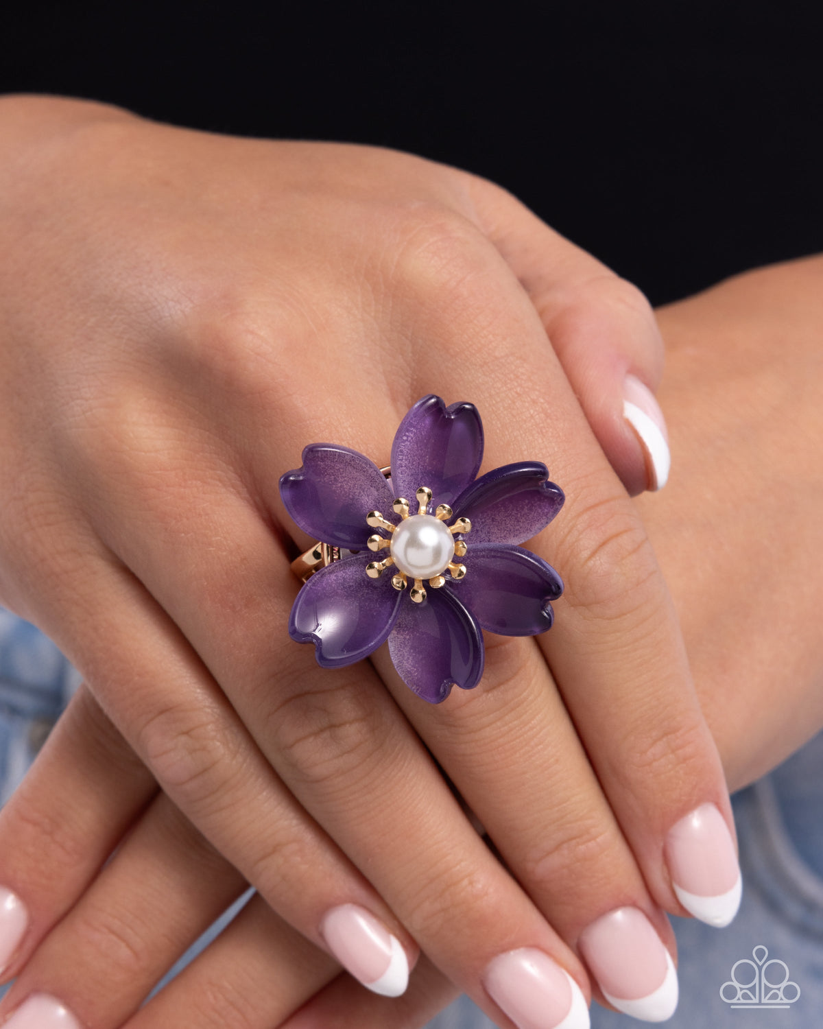 Floral Force Purple Flower Ring - Paparazzi Accessories- on model - CarasShop.com - Paparazzi Jewelry by Cara Jewels