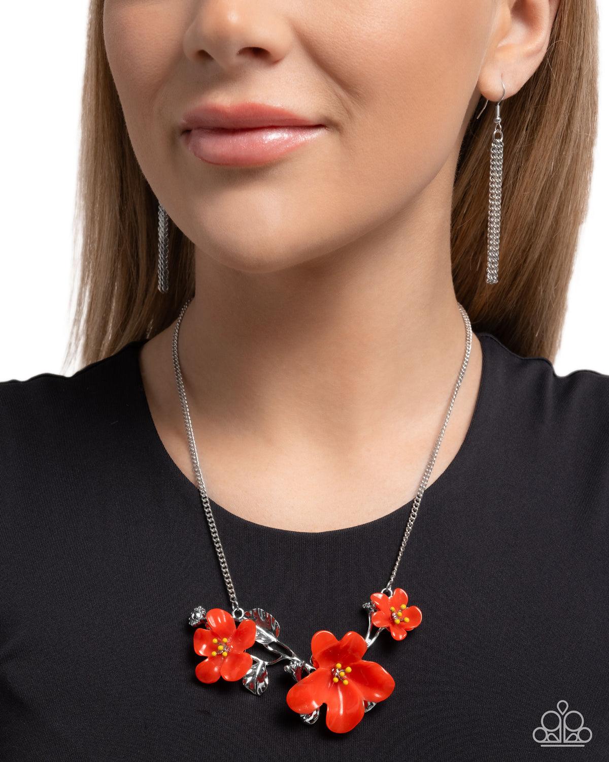 Floral Forecast Red Flower Necklace - Paparazzi Accessories- on model - CarasShop.com - Paparazzi Jewelry by Cara Jewels