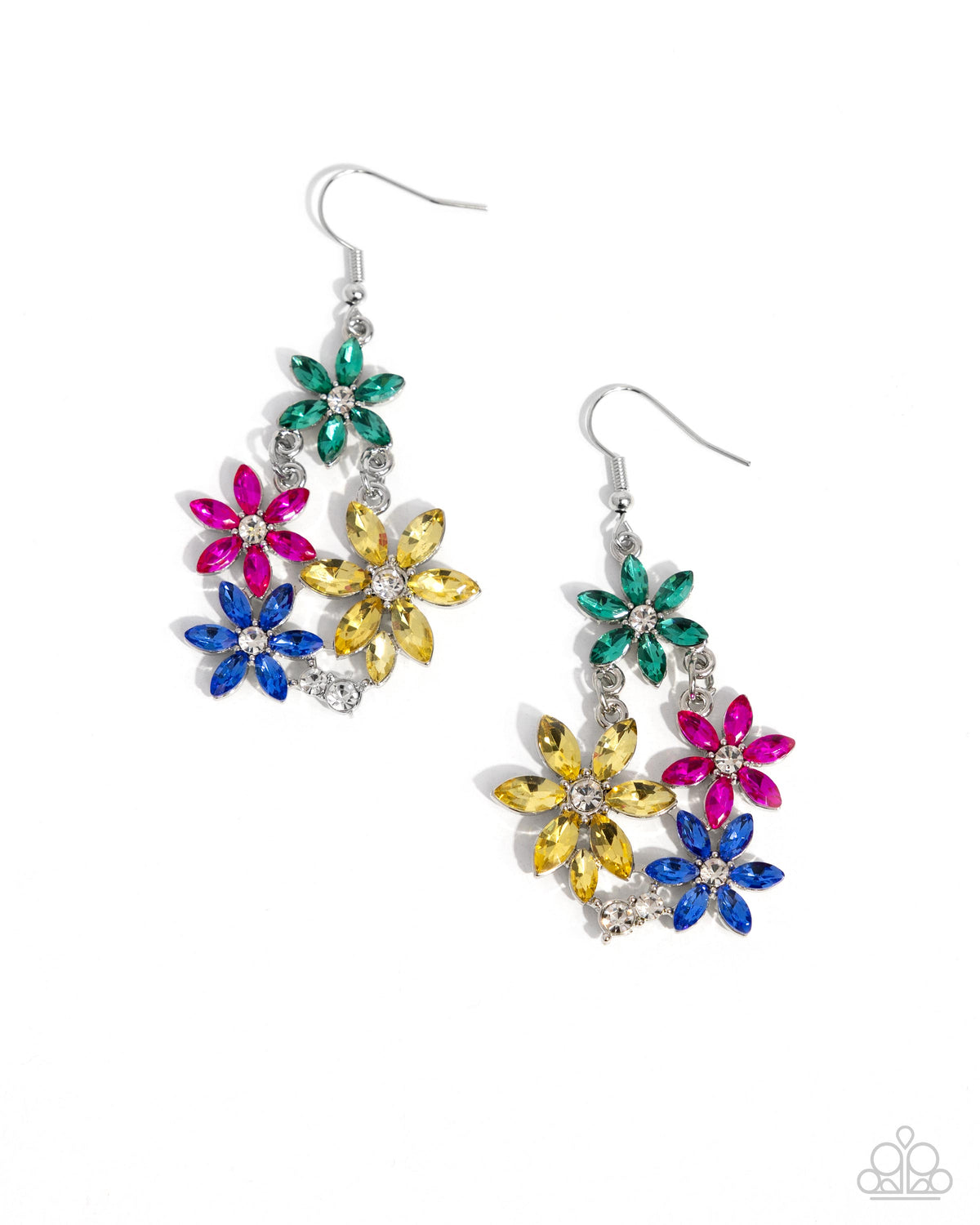 Floral Founder Multi Rhinestone Flower Earrings - Paparazzi Accessories- lightbox - CarasShop.com - Paparazzi Jewelry by Cara Jewels