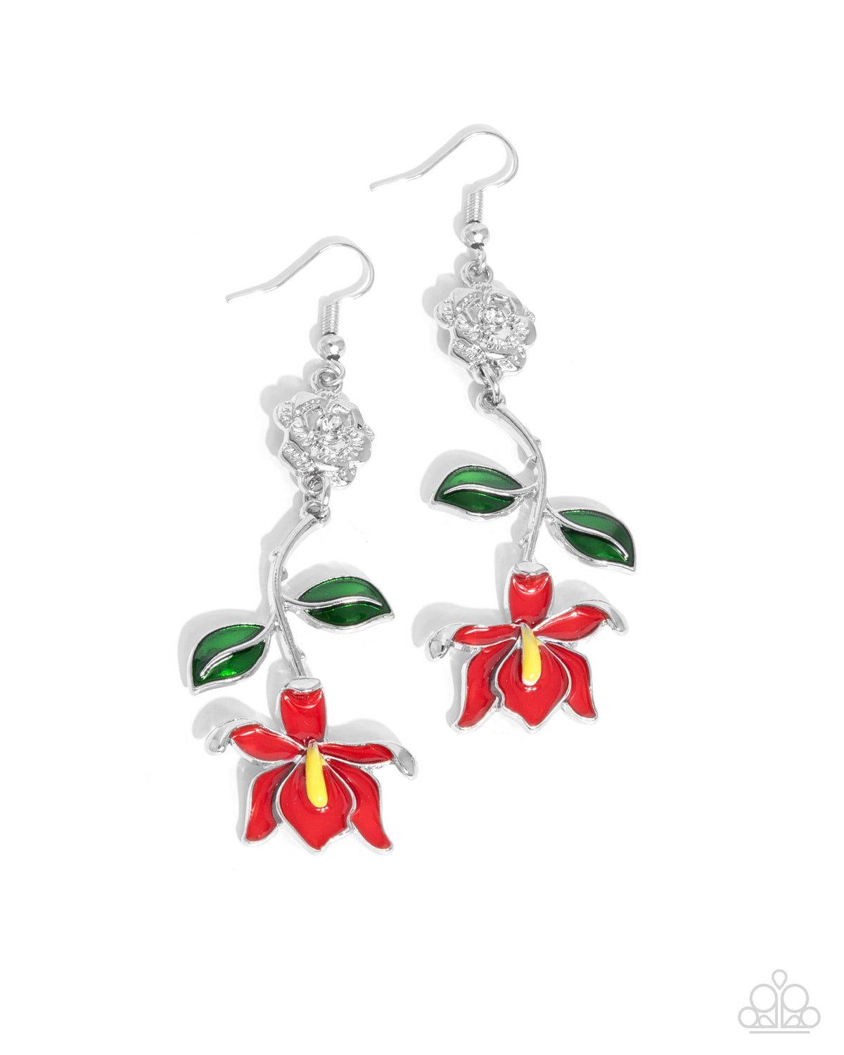 Floral Fractal Red Flower Earrings - Paparazzi Accessories- lightbox - CarasShop.com - Paparazzi Jewelry by Cara Jewels