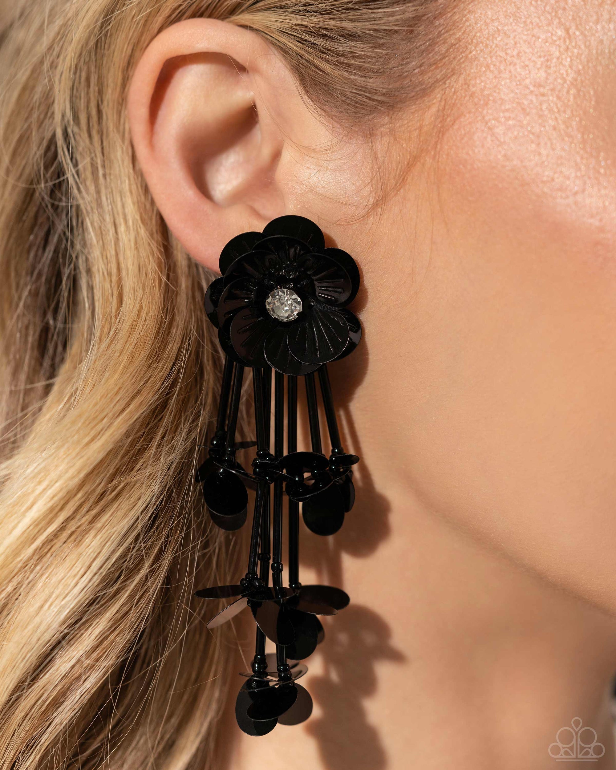 Floral Future Black Earrings - Paparazzi Accessories- lightbox - CarasShop.com - Paparazzi Jewelry by Cara Jewels