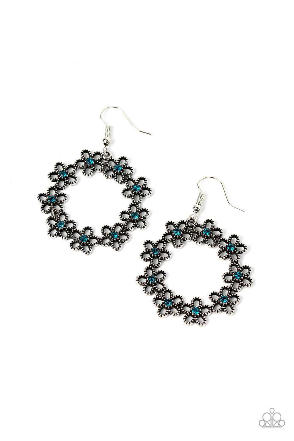 Floral Halos Blue Earrings - Paparazzi Accessories- lightbox - CarasShop.com - Paparazzi Jewelry by Cara Jewels
