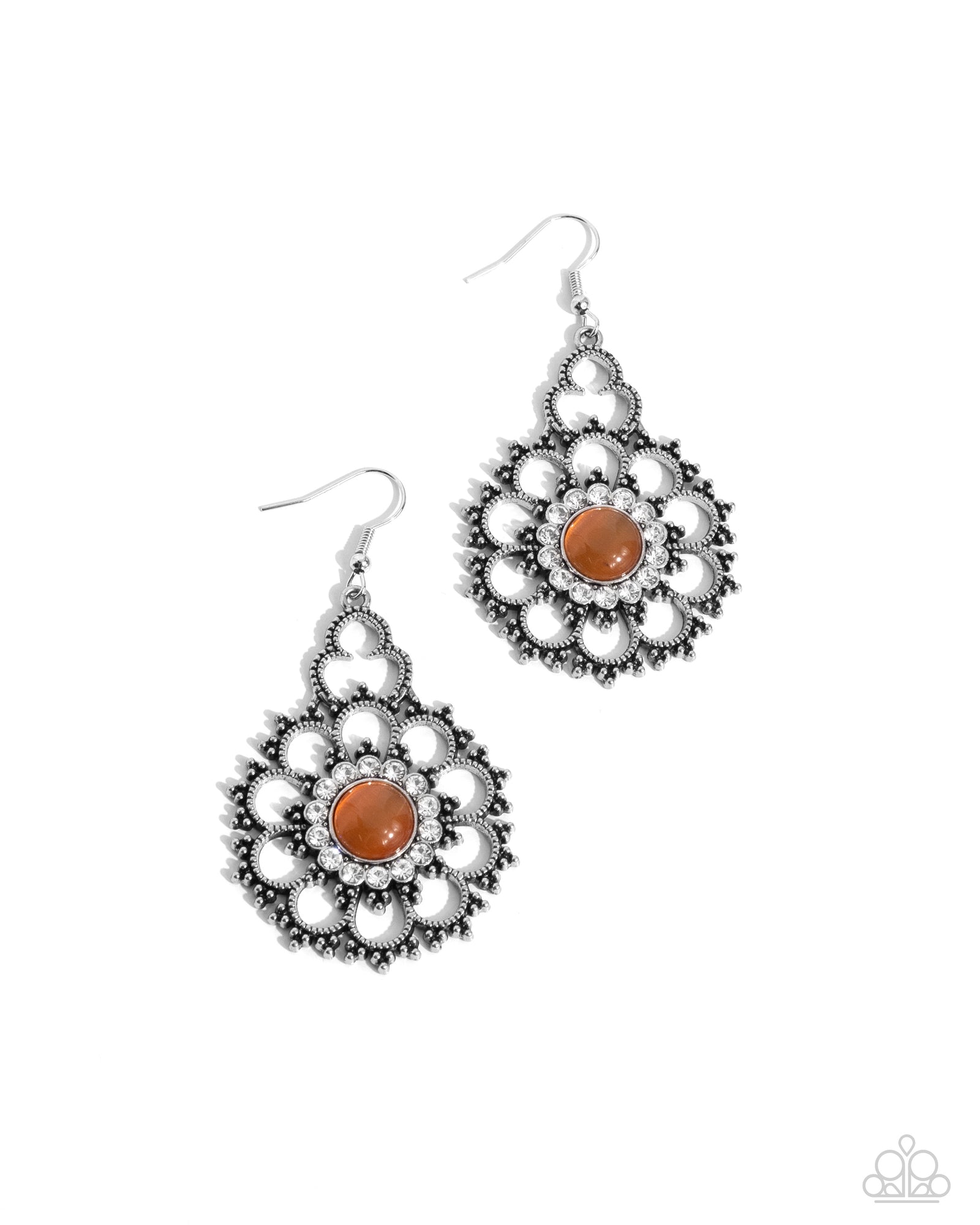Floral Renaissance Orange Cats Eye Earrings - Paparazzi Accessories- lightbox - CarasShop.com - Paparazzi Jewelry by Cara Jewels