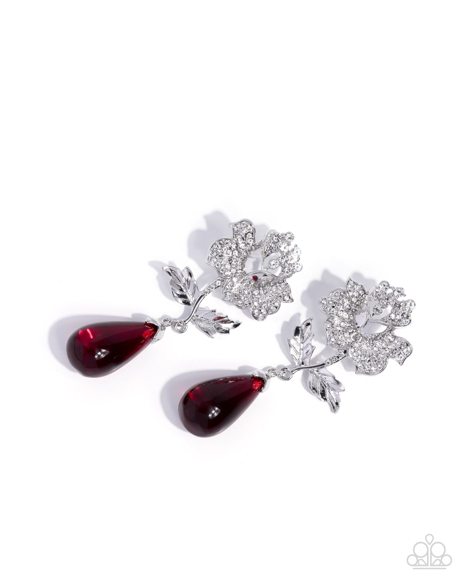 Flourishing Fringe Red & Silver Floral Earrings - Paparazzi Accessories- lightbox - CarasShop.com - Paparazzi Jewelry by Cara Jewels