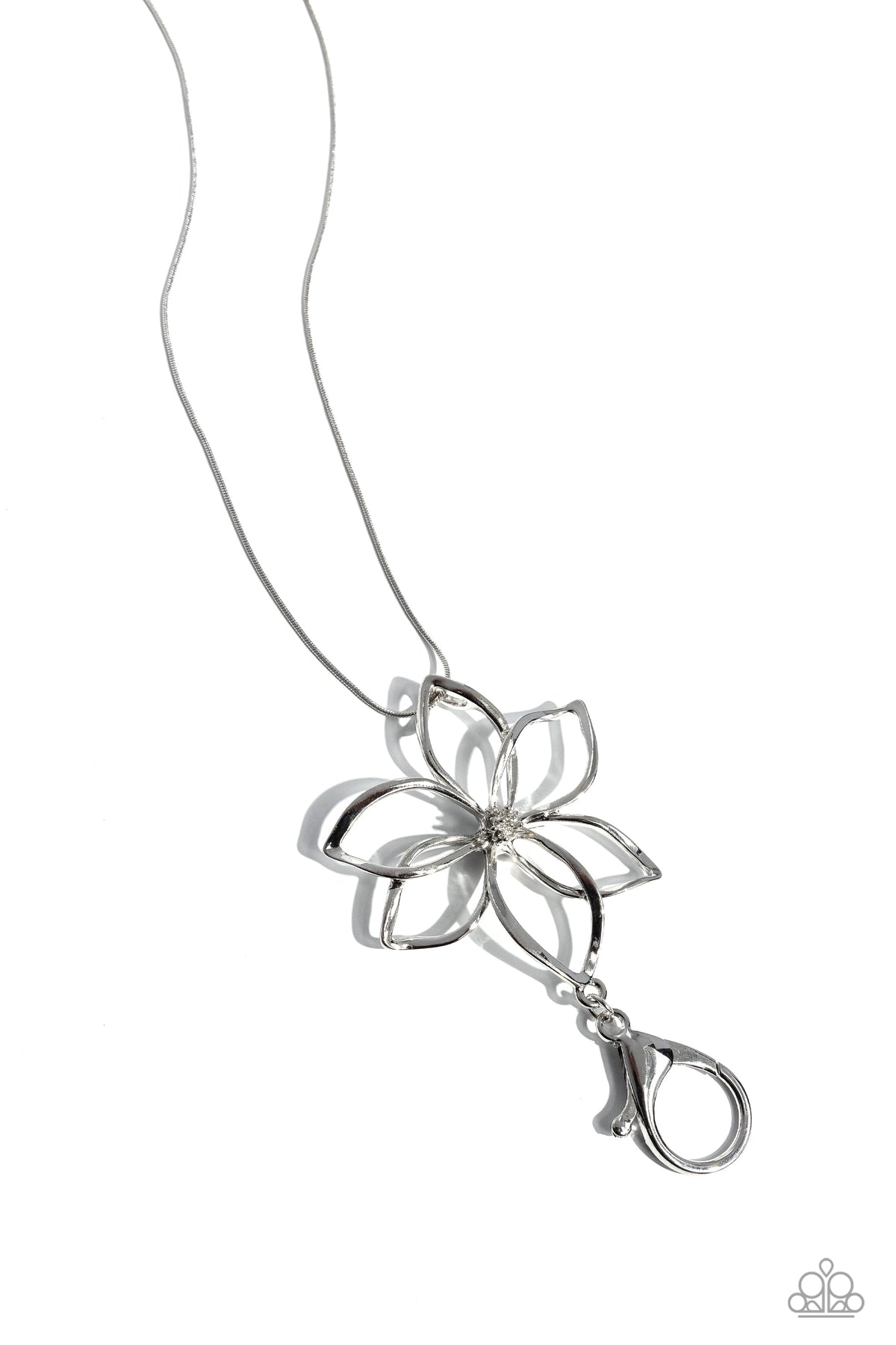 Flowering Fame Silver Lanyard Necklace - Paparazzi Accessories- lightbox - CarasShop.com - Paparazzi Jewelry by Cara Jewels