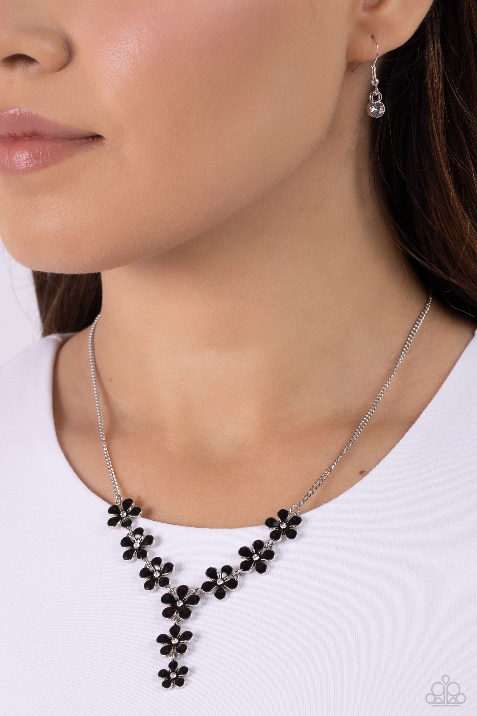 Flowering Feature Black Necklace - Paparazzi Accessories- lightbox - CarasShop.com - Paparazzi Jewelry by Cara Jewels